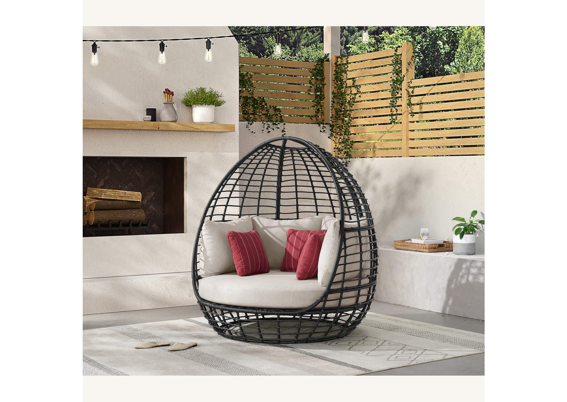 Playa Twin Egg Chair - Dark Grey And Olefin Beige With 3 Pillows image 1