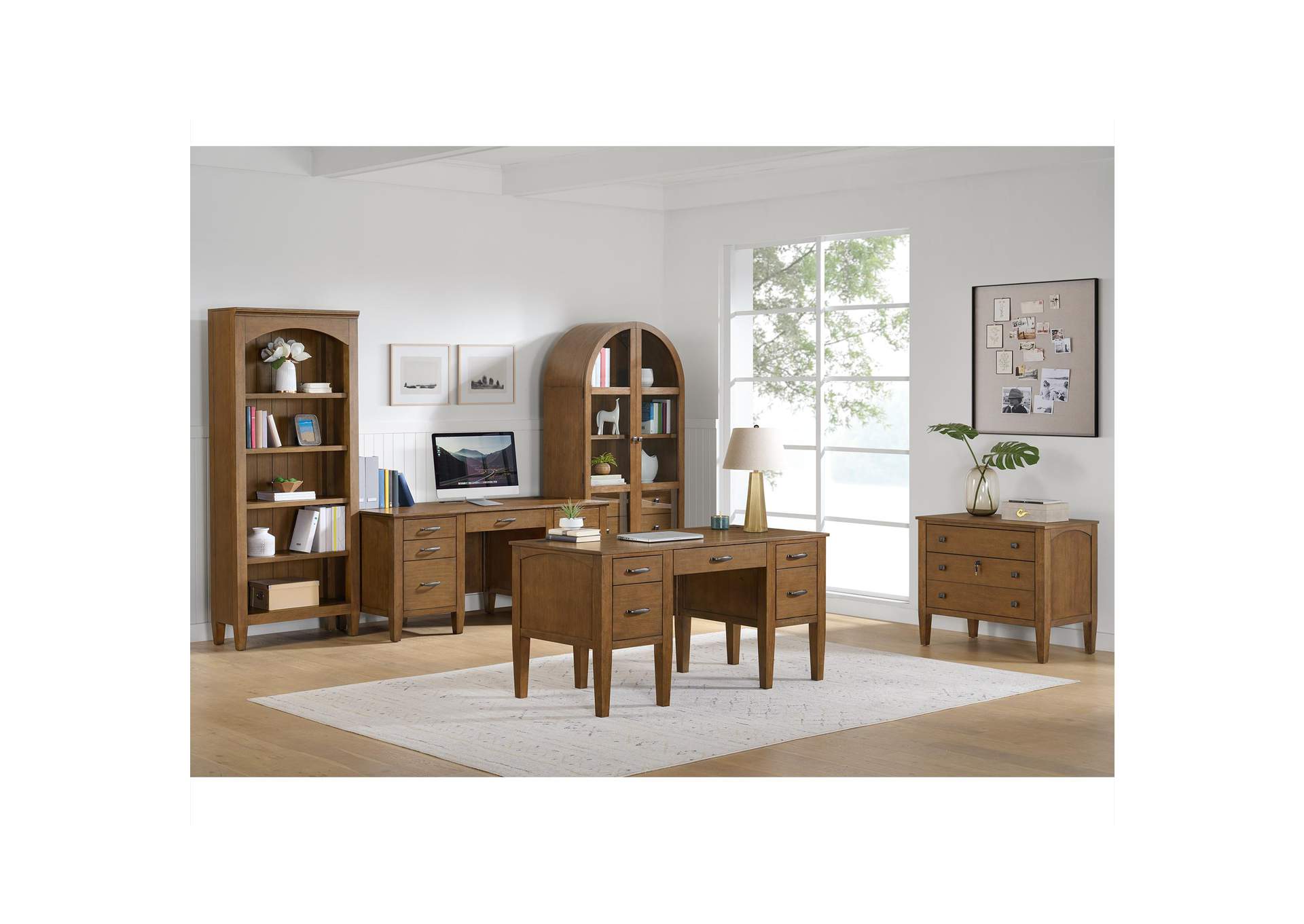 Portico Open Bookcase In Brown Oak image 1