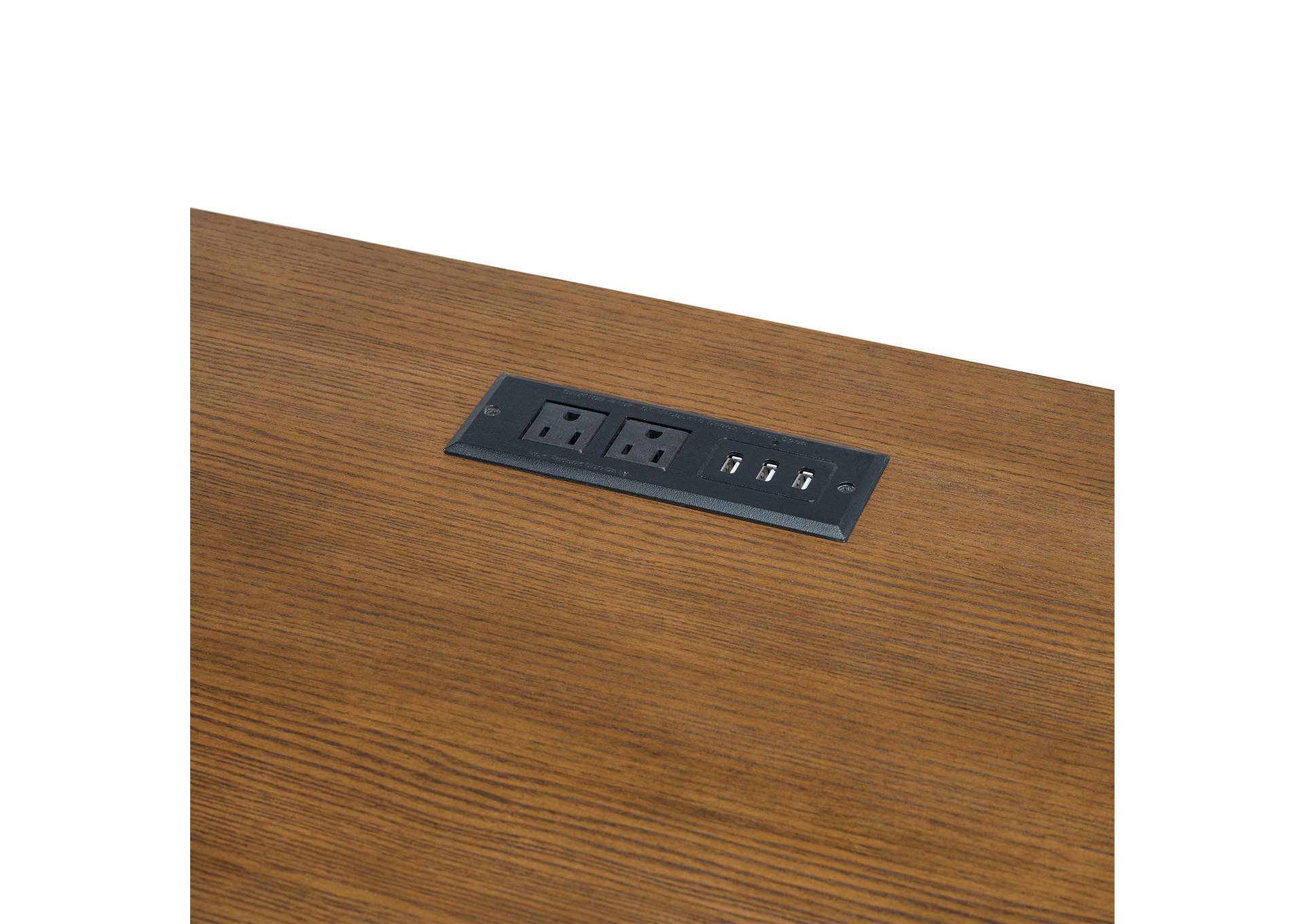 Portico Half Pedestal Desk With Power - USB In Brown Oak image 7