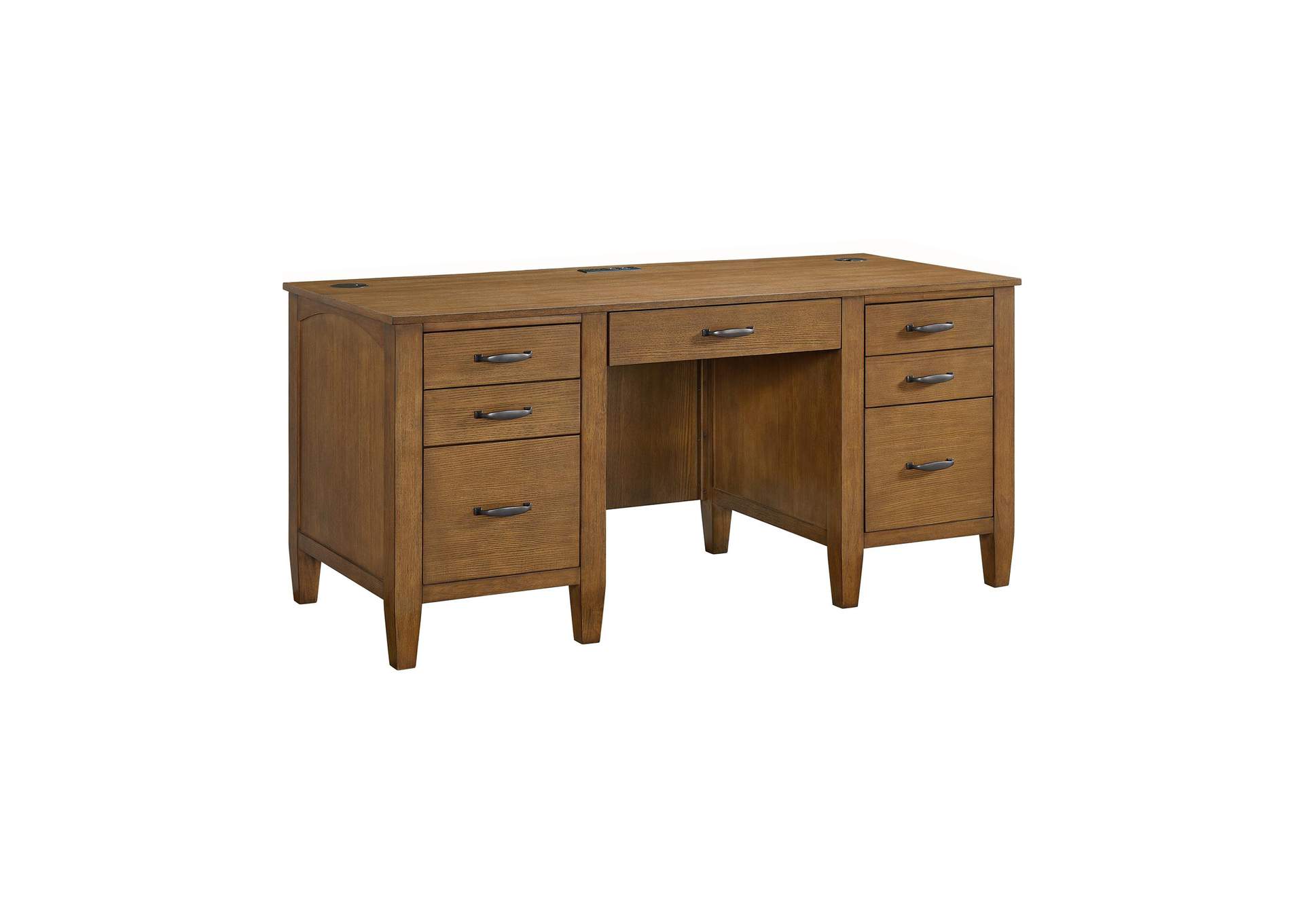 Portico Double Pedestal Desk With Power - USB In Brown Oak image 3