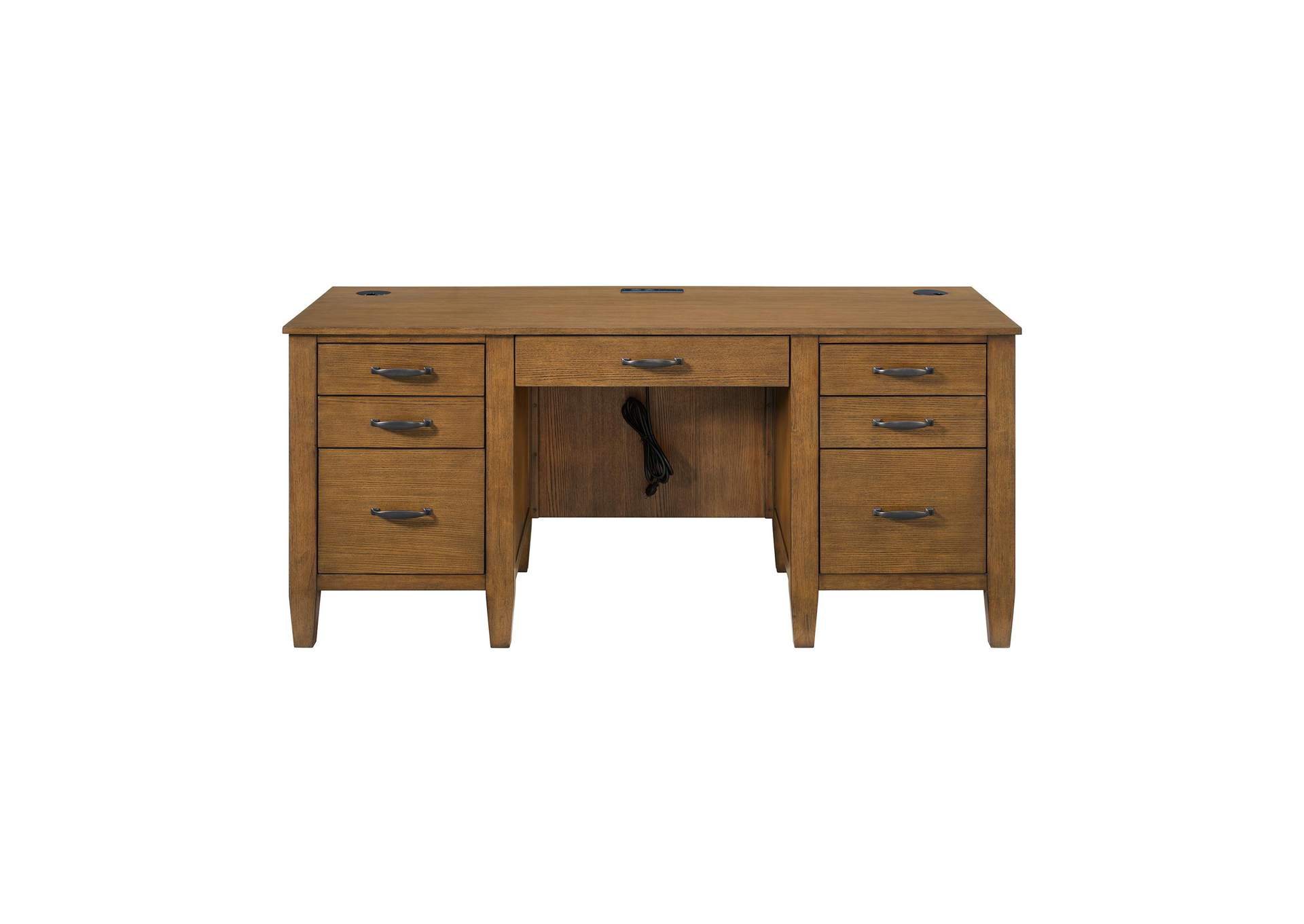Portico Double Pedestal Desk With Power - USB In Brown Oak image 4