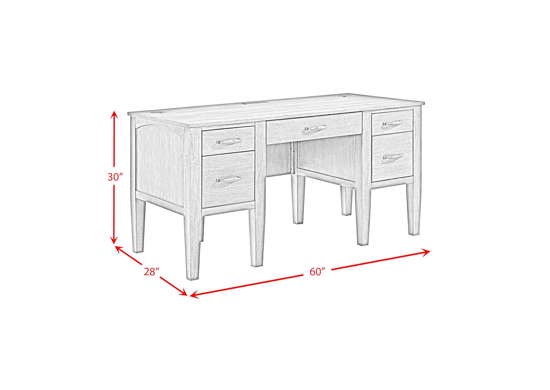 Portico Half Pedestal Desk With Power - USB In Brown Oak image 9