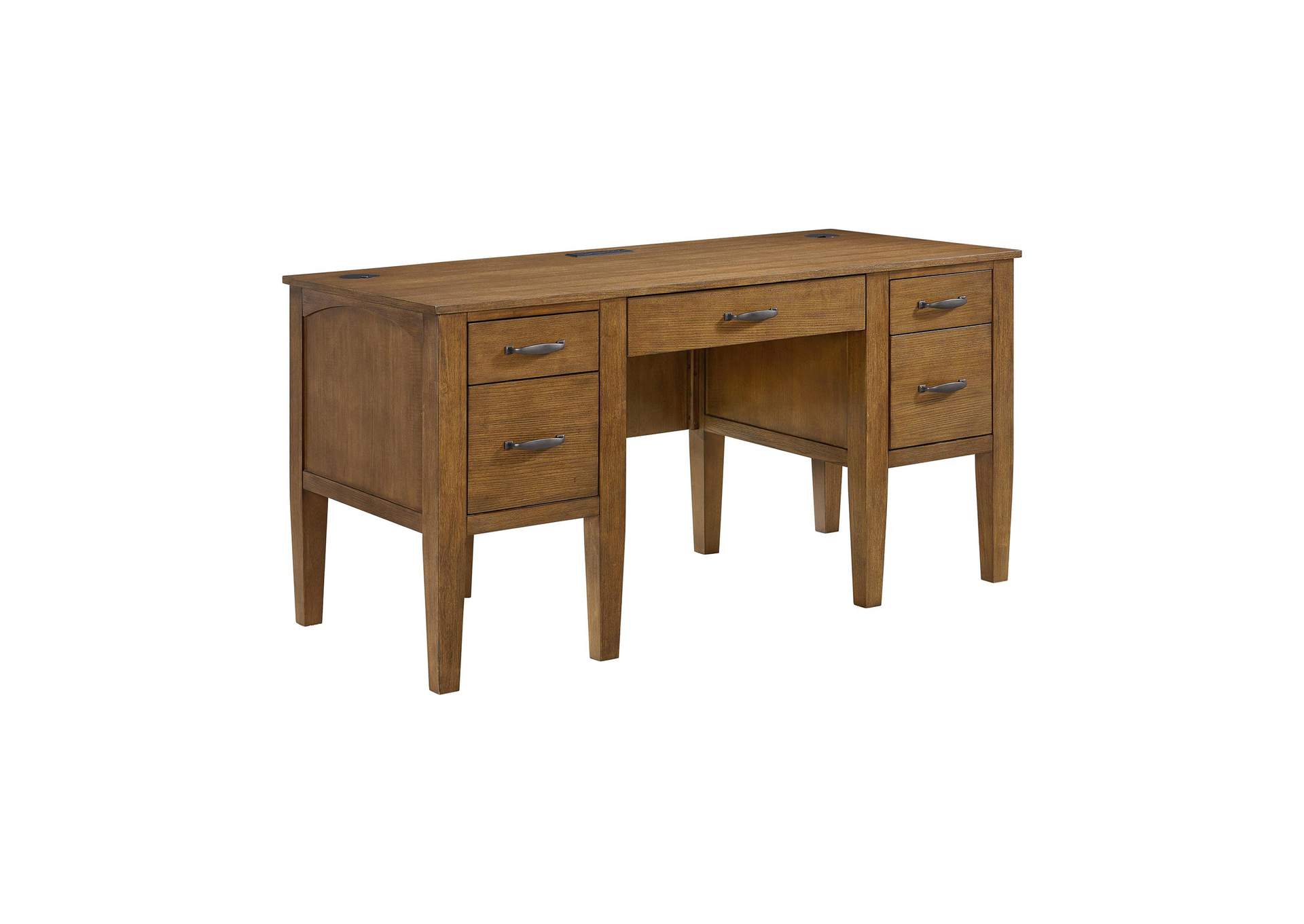 Portico Half Pedestal Desk With Power - USB In Brown Oak image 3
