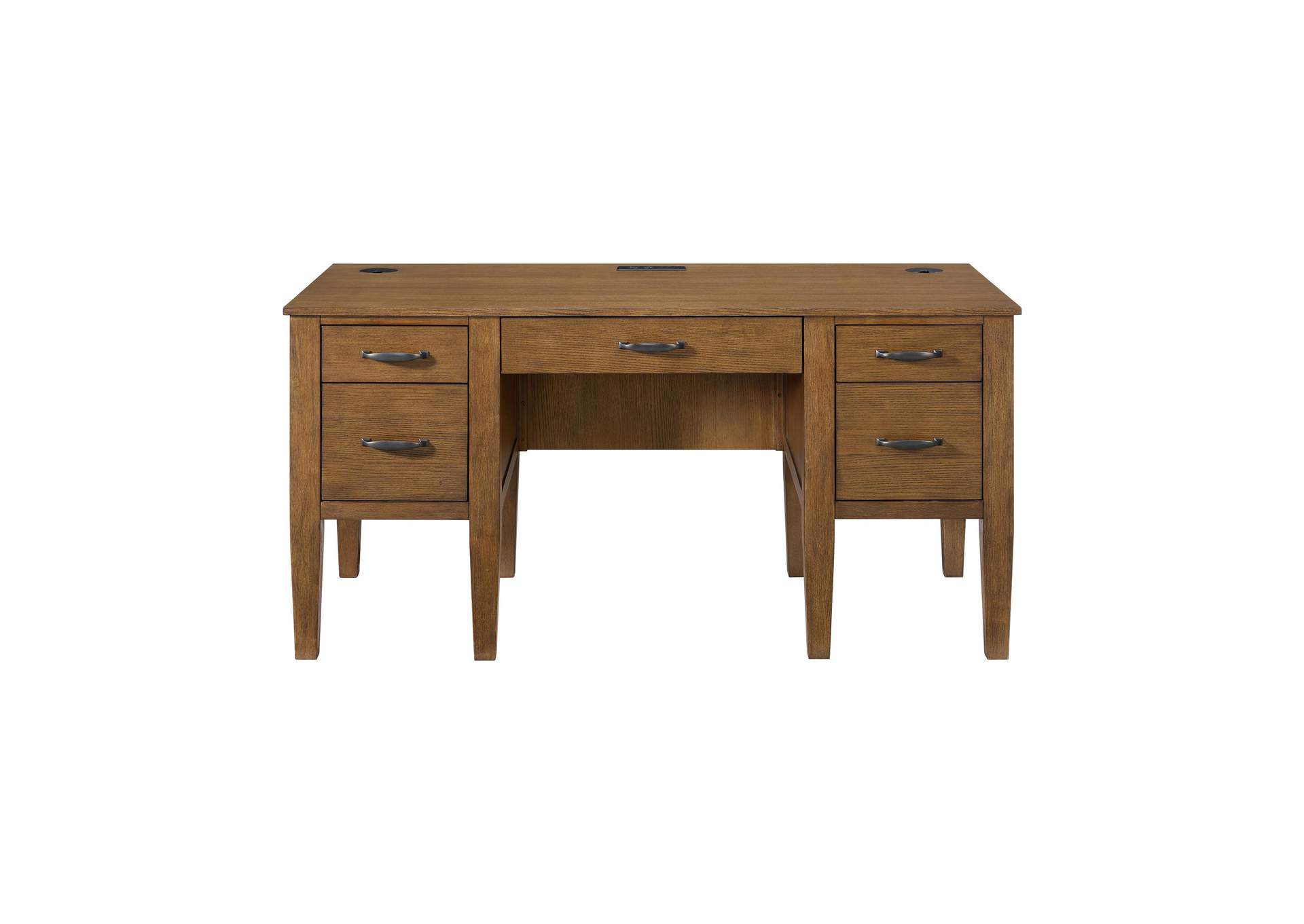 Portico Half Pedestal Desk With Power - USB In Brown Oak image 4