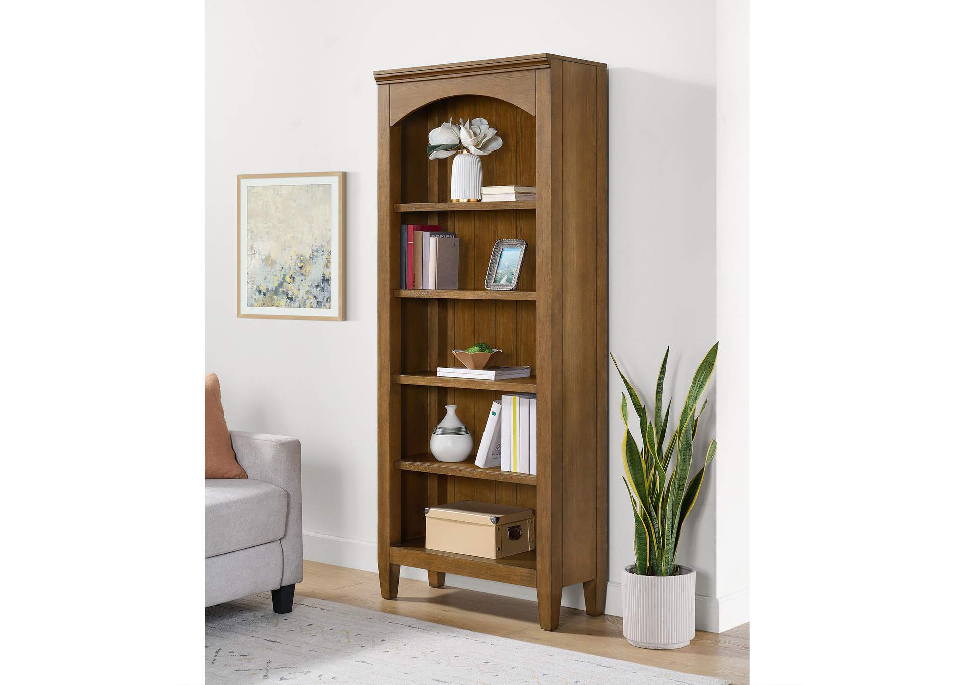 Portico Open Bookcase In Brown Oak image 1
