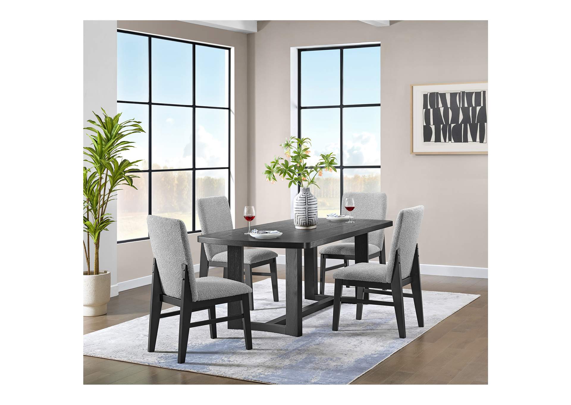 Portland 5 Piece Standard Height Dining Set In Black - Rectangular Table And Four Chairs image 1