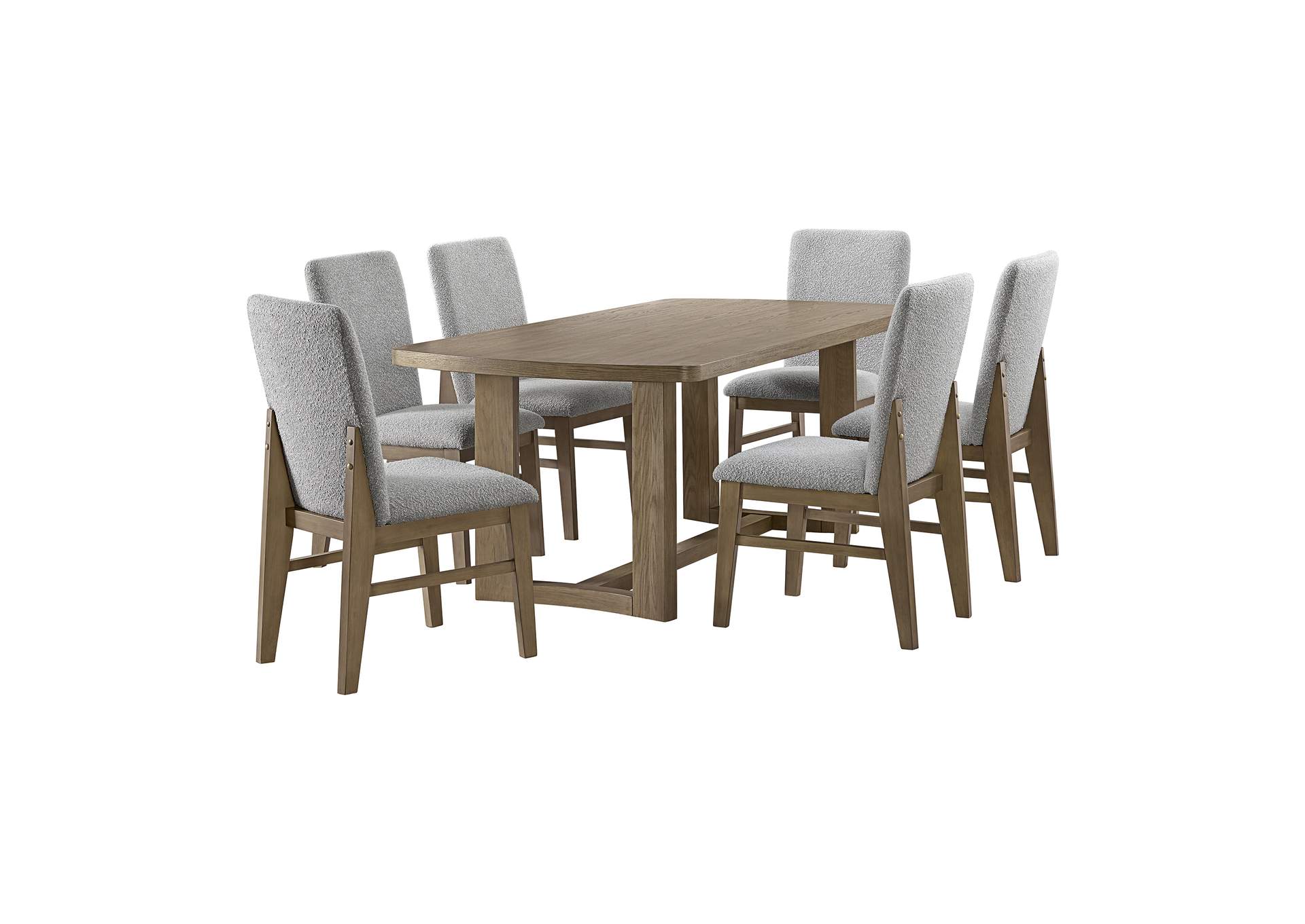 Portland 7 Piece Standard Height Dining Set In Grey - Rectangular Table And Six Chairs image 5