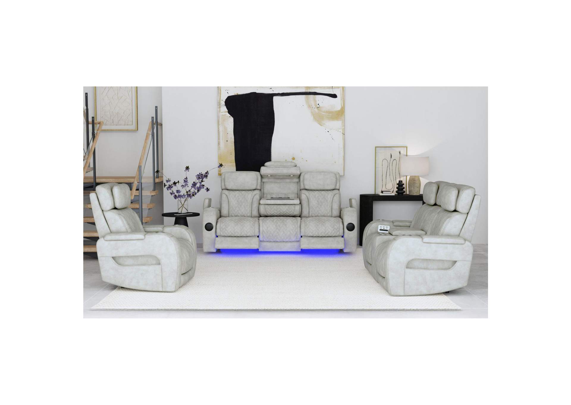 Prime Time P3 Recliner With Led And Wireless Charger Pocket In Leather Gel Lite Grey image 1