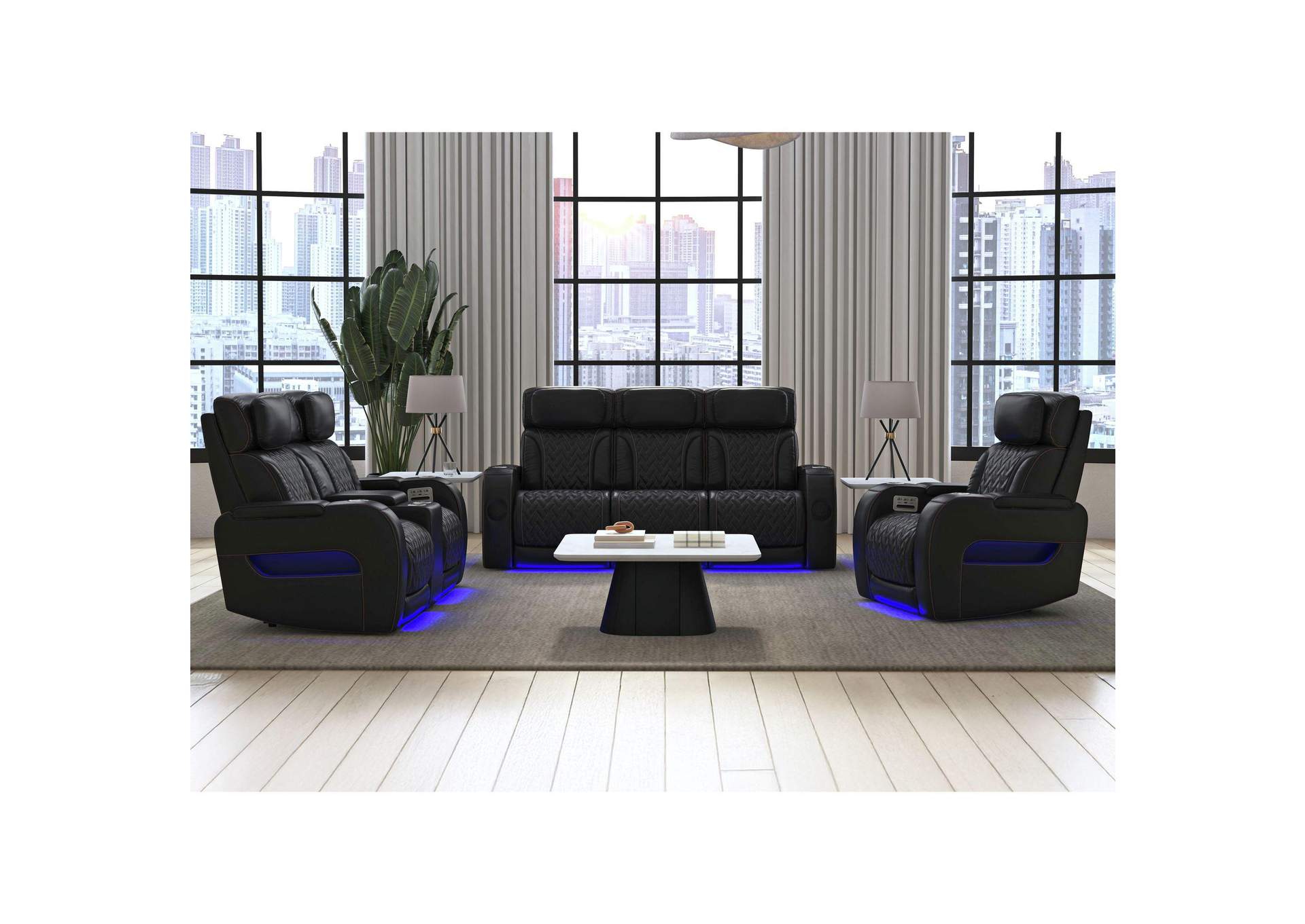Prime Time P3 Recliner With Led And Wireless Charger Pocket In Jett Black With Red Stitching image 1