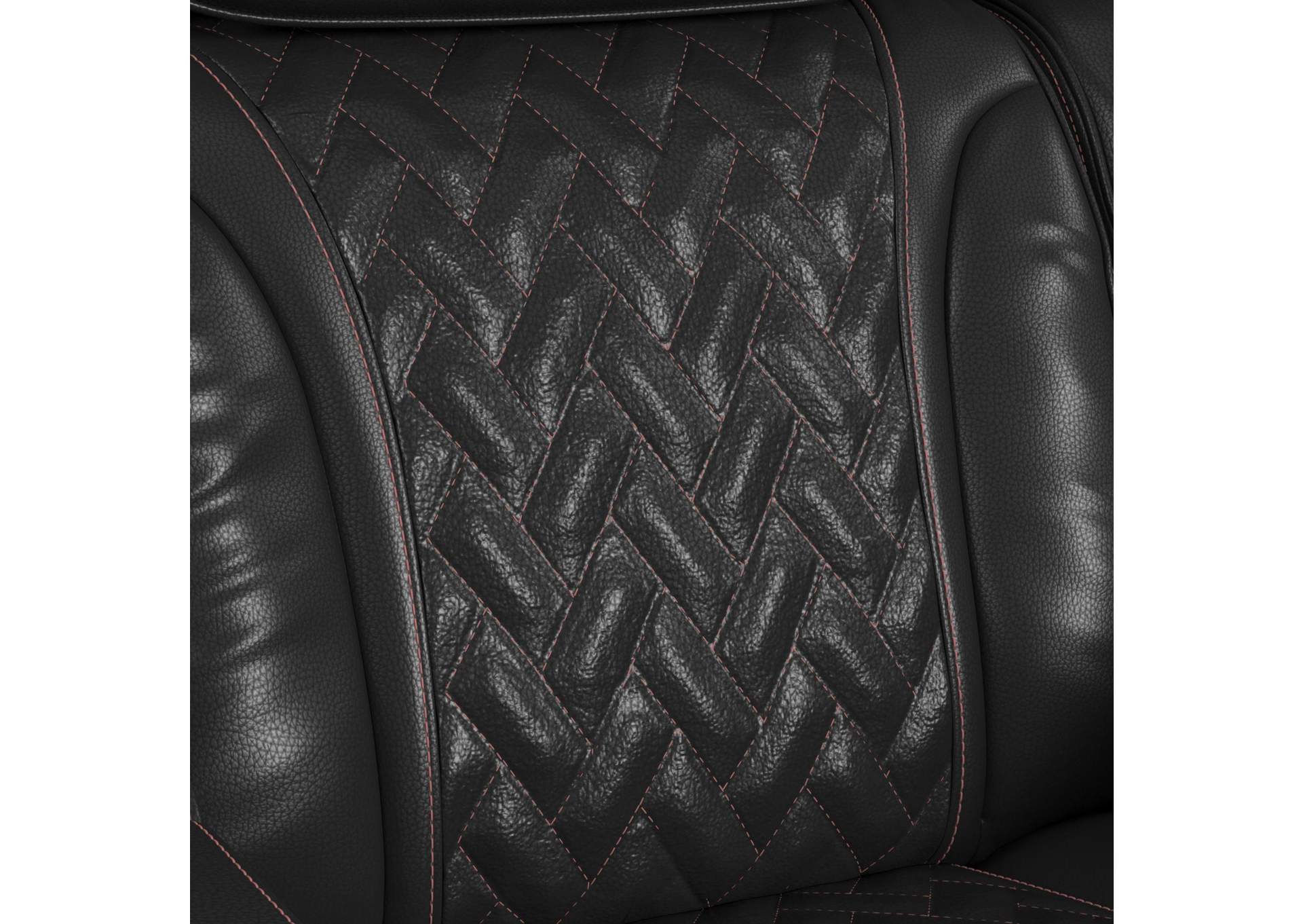 Prime Time P3 Sofa With I Table Reading Light Heat Massage Led And Speaker In Jett Black With Red Stitching image 8