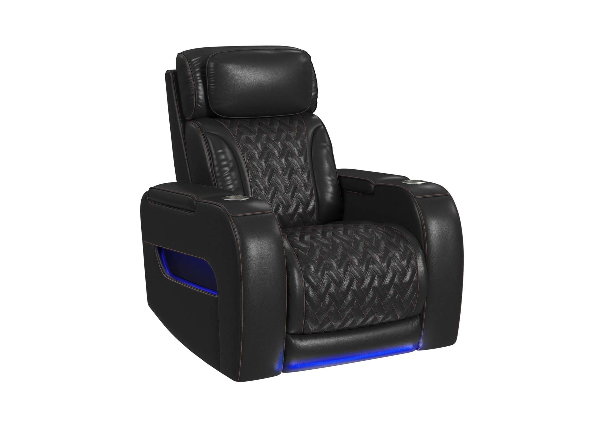 Prime Time P3 Recliner With Led And Wireless Charger Pocket In Jett Black With Red Stitching image 3