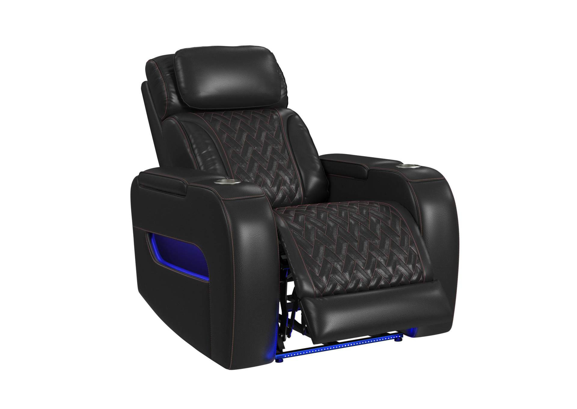 Prime Time P3 Recliner With Led And Wireless Charger Pocket In Jett Black With Red Stitching image 4