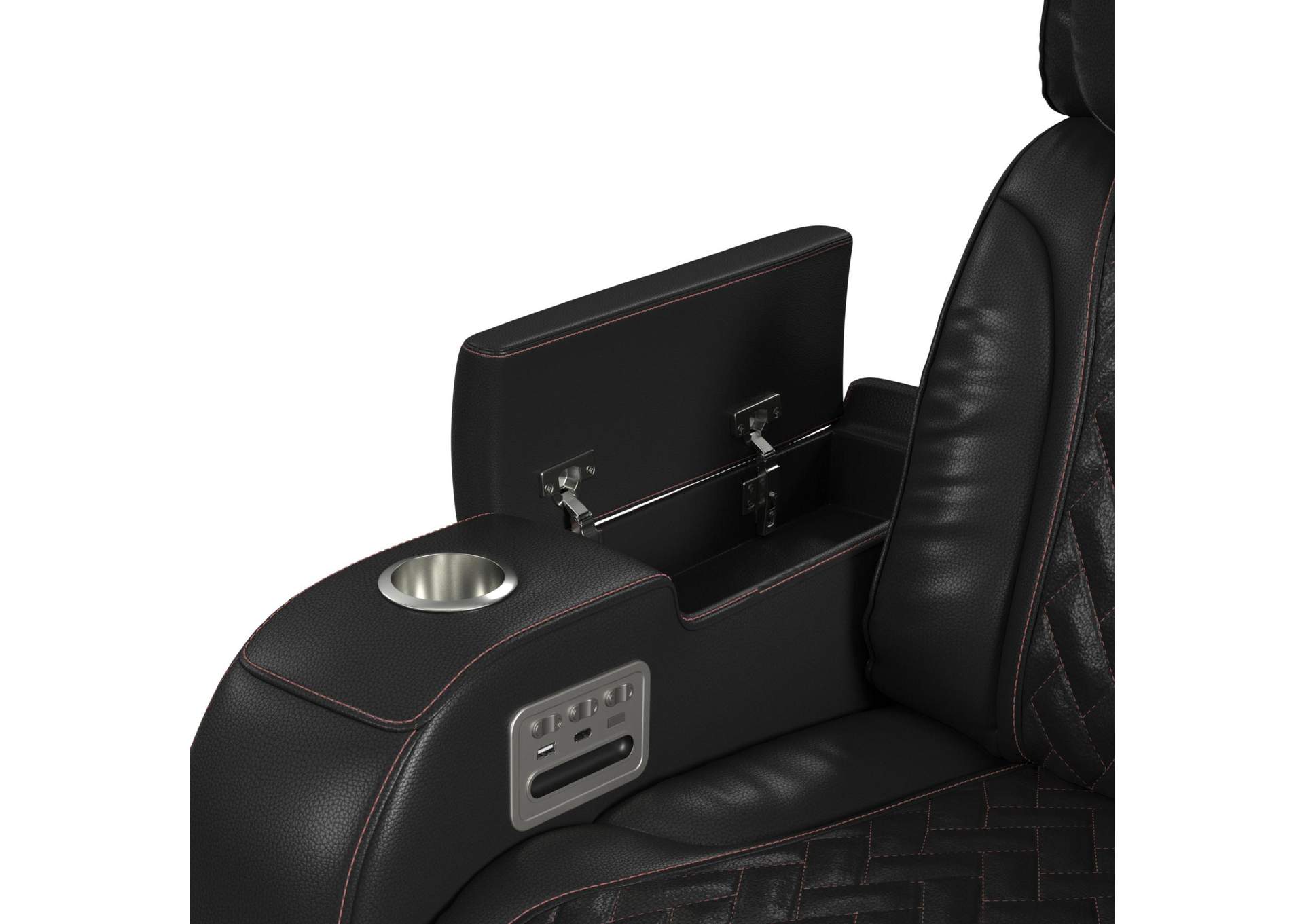 Prime Time P3 Recliner With Led And Wireless Charger Pocket In Jett Black With Red Stitching image 9