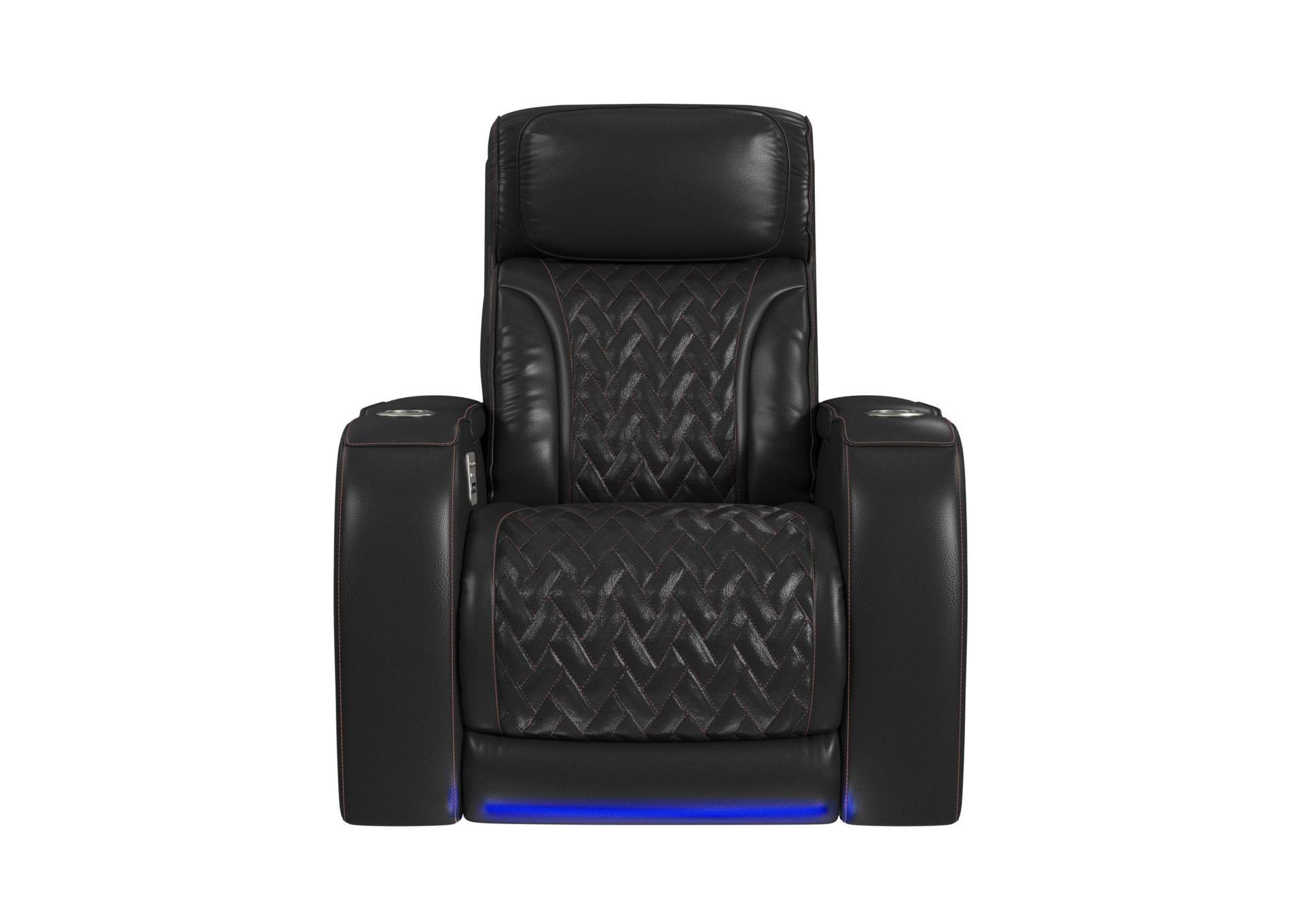 Prime Time P3 Recliner With Led And Wireless Charger Pocket In Jett Black With Red Stitching image 5