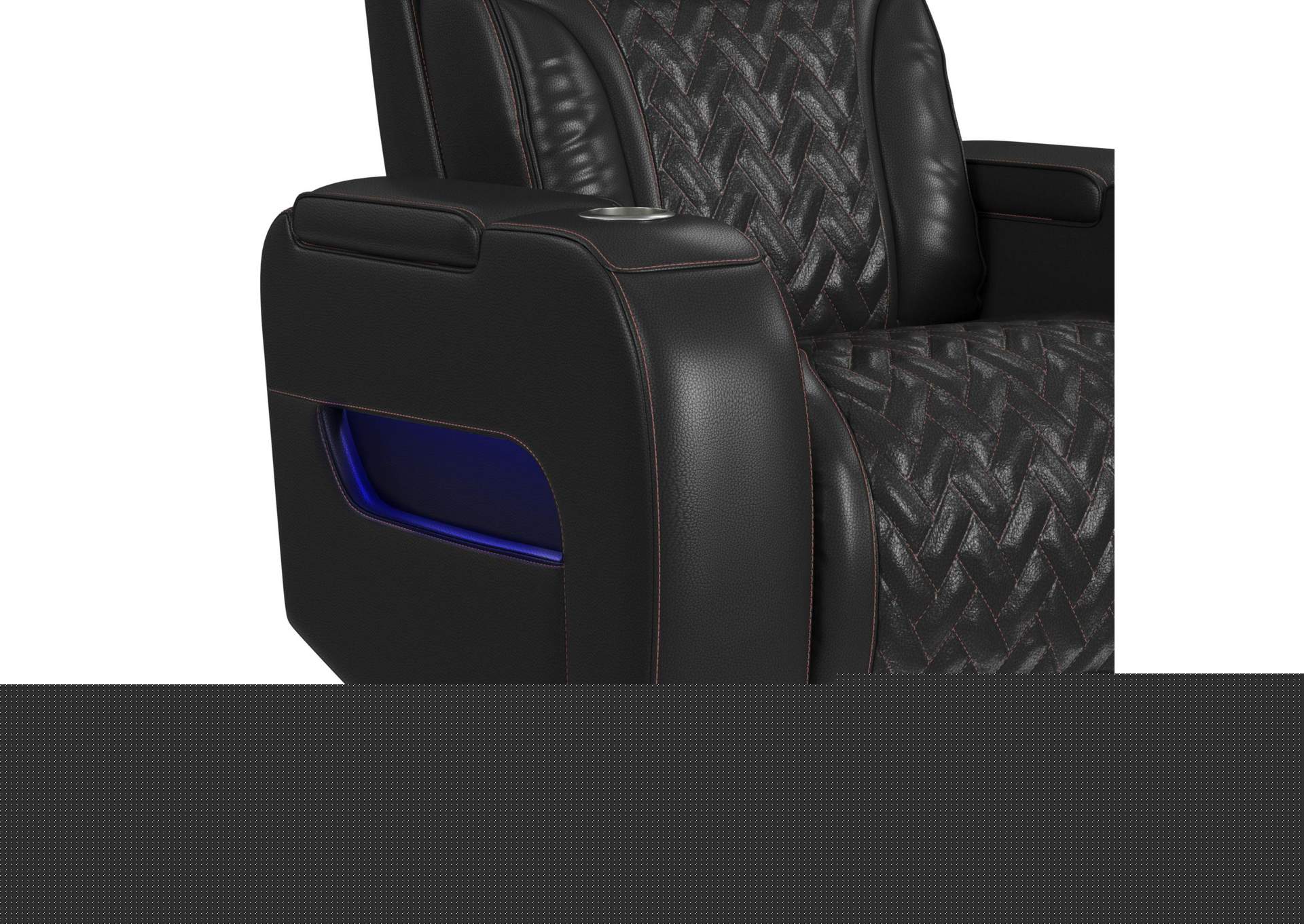 Prime Time P3 Recliner With Led And Wireless Charger Pocket In Jett Black With Red Stitching image 10