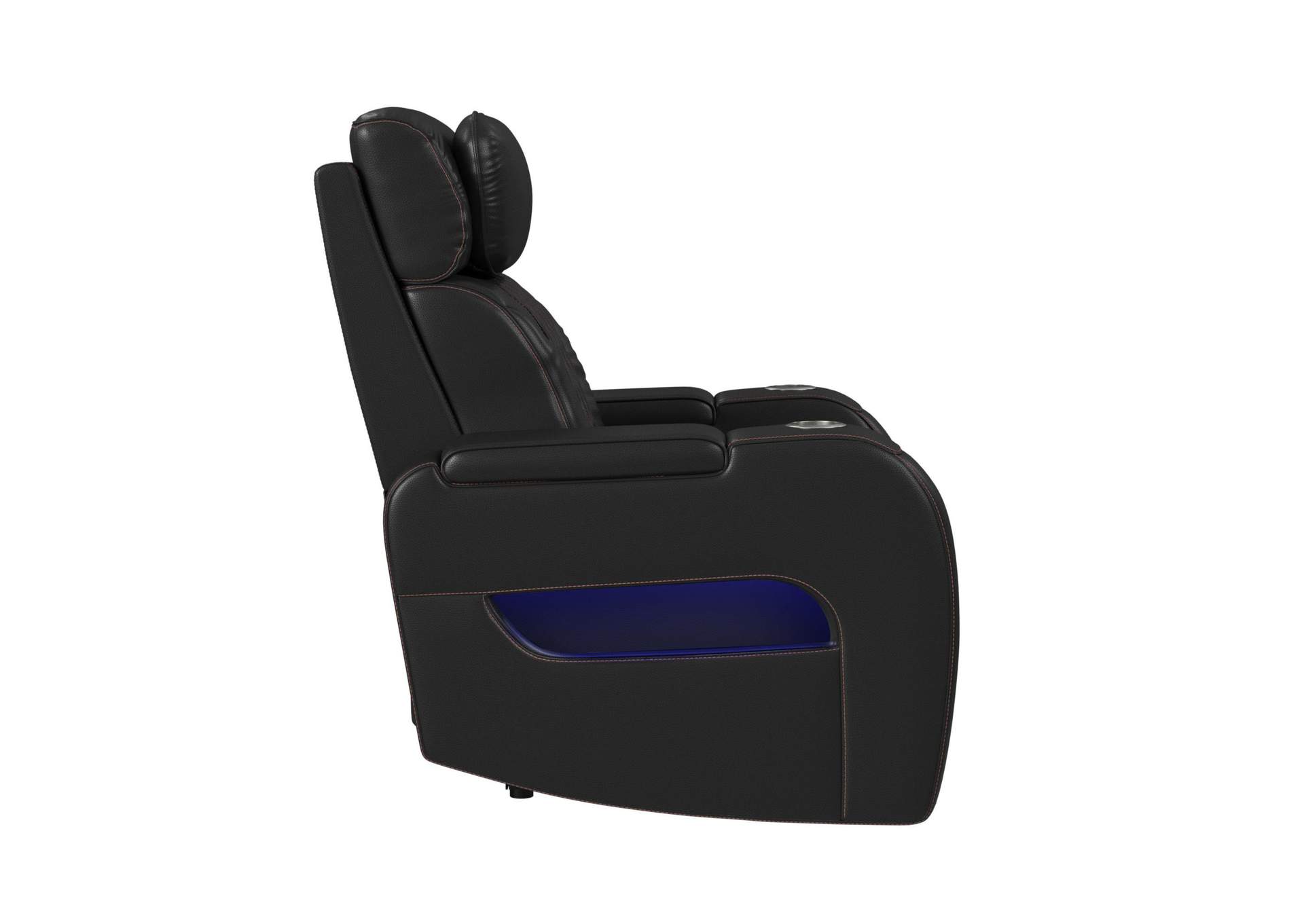 Prime Time P3 Recliner With Led And Wireless Charger Pocket In Jett Black With Red Stitching image 6