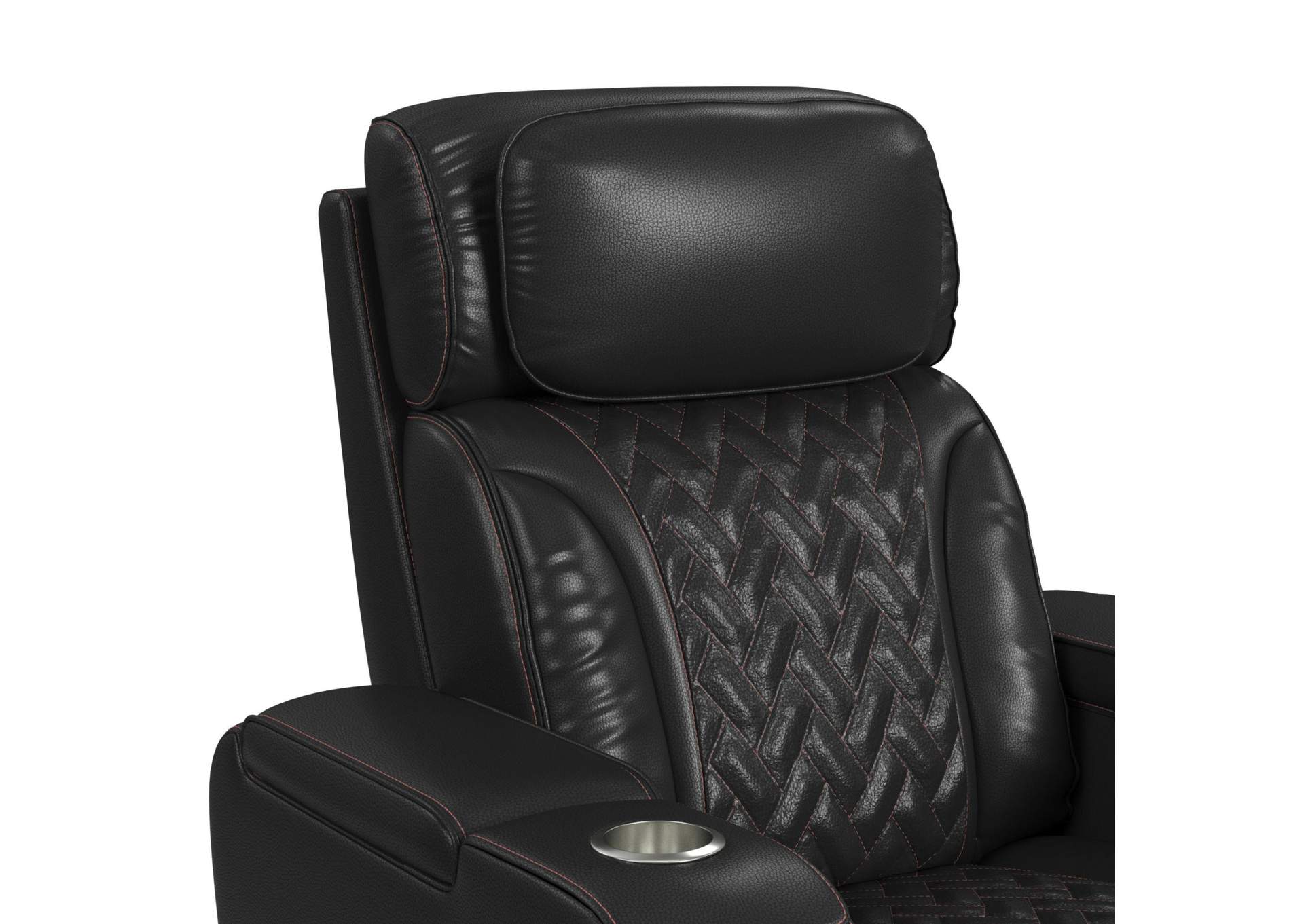 Prime Time P3 Recliner With Led And Wireless Charger Pocket In Jett Black With Red Stitching image 7