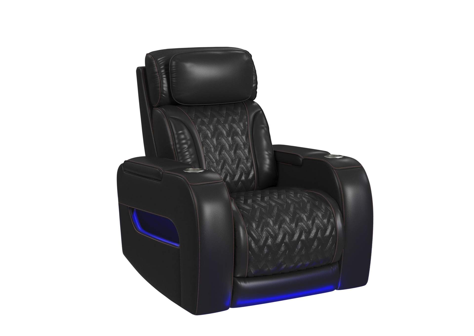 Prime Time P3 Recliner With Led And Wireless Charger Pocket In Pebble Black With Red Stitching image 3