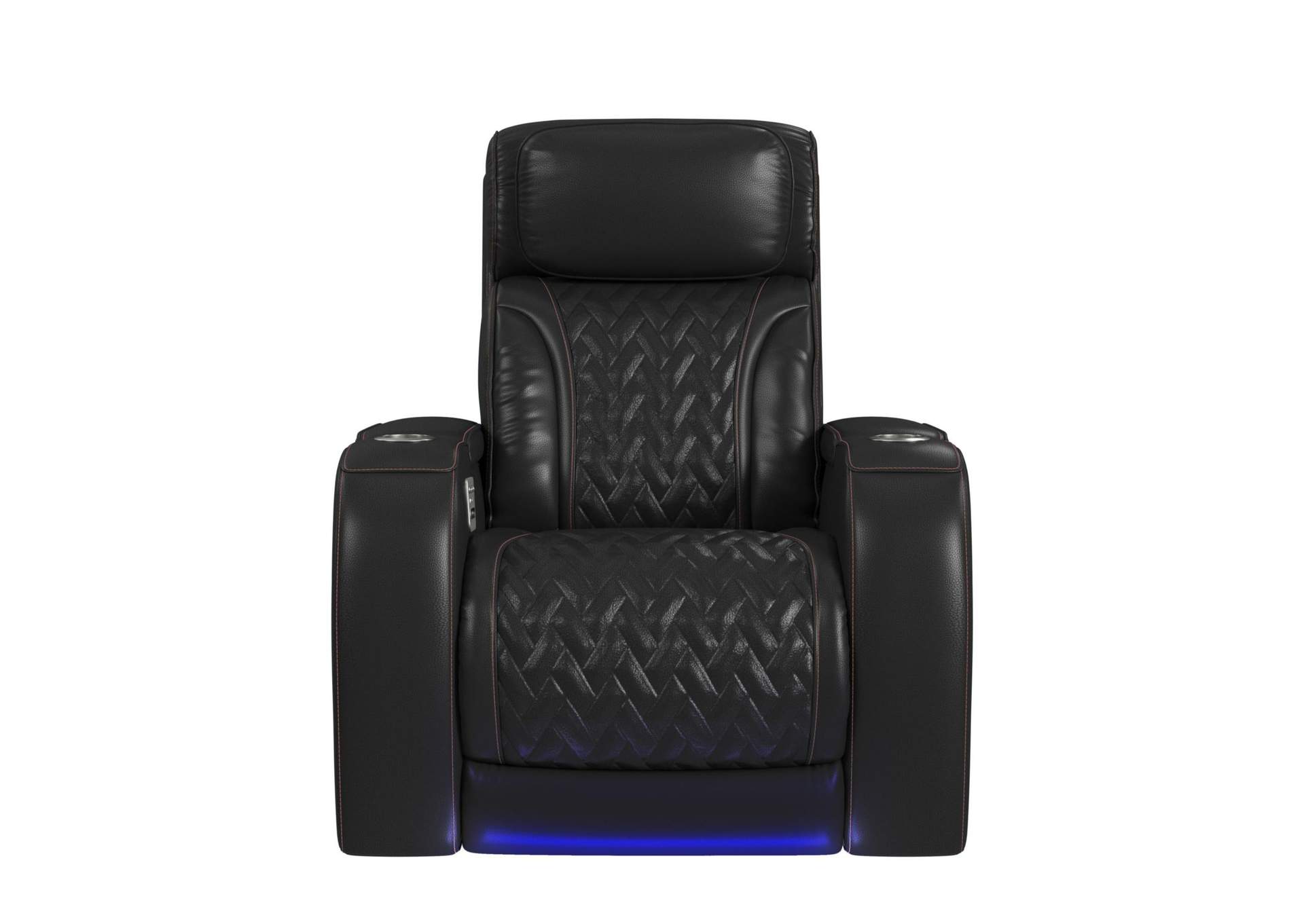 Prime Time P3 Recliner With Led And Wireless Charger Pocket In Pebble Black With Red Stitching image 4