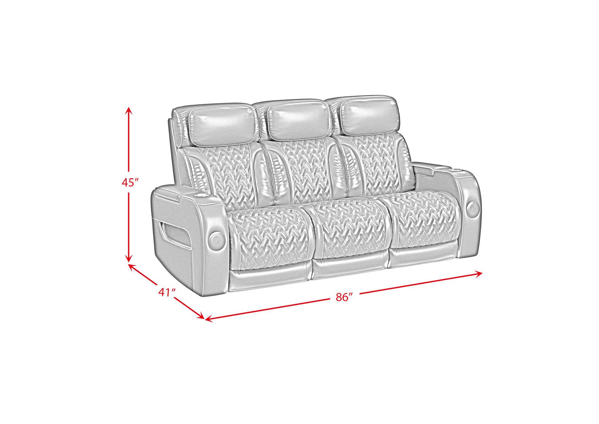 Prime Time P3 Sofa With I Table Reading Light Heat Massage Led And Speaker In Jett Black With Red Stitching image 13