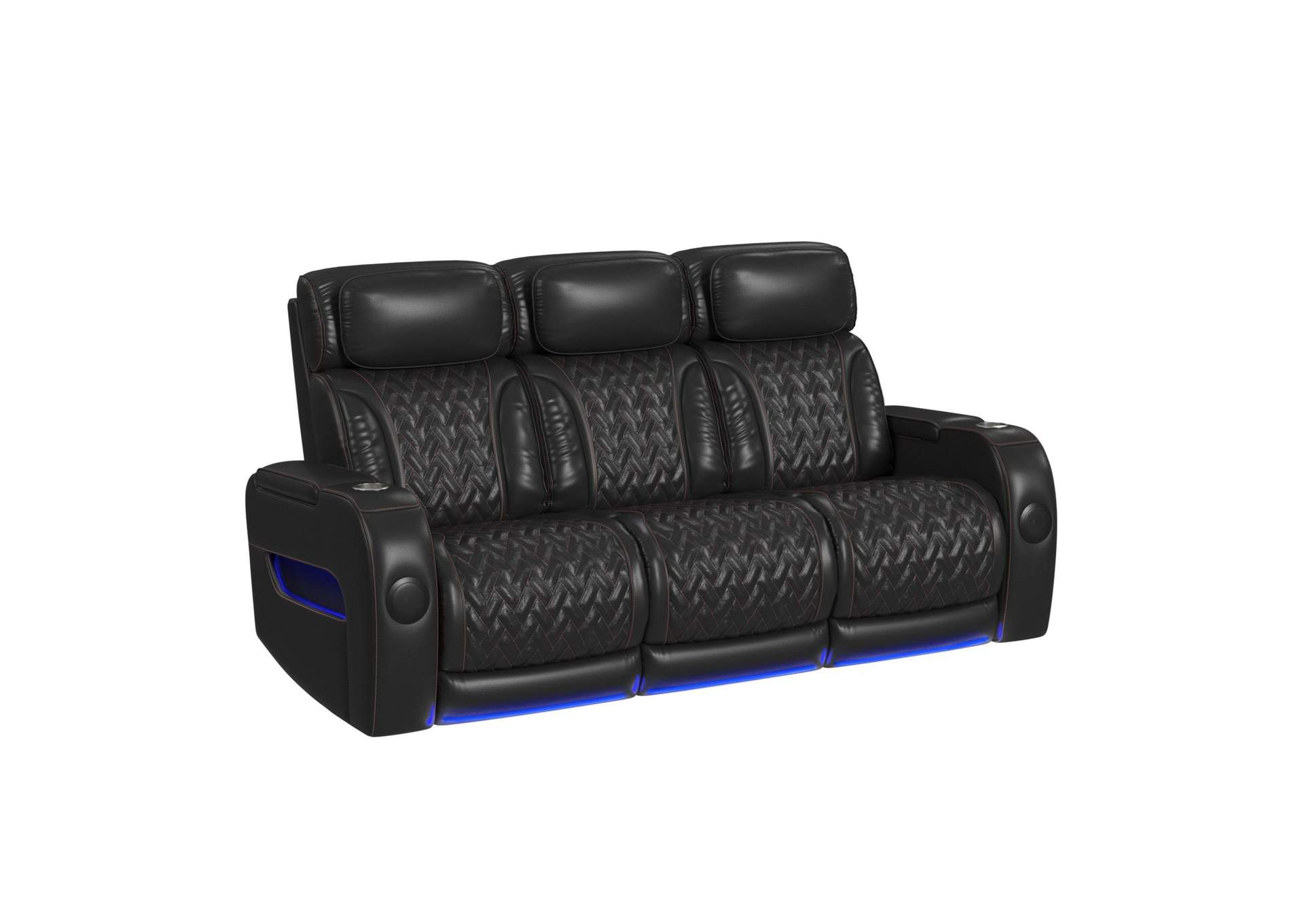 Prime Time P3 Sofa With I Table Reading Light Heat Massage Led And Speaker In Jett Black With Red Stitching image 3