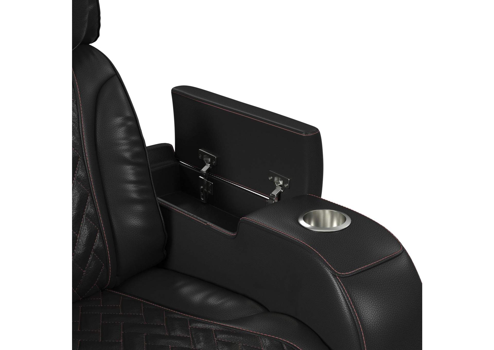 Prime Time P3 Sofa With I Table Reading Light Heat Massage Led And Speaker In Jett Black With Red Stitching image 11