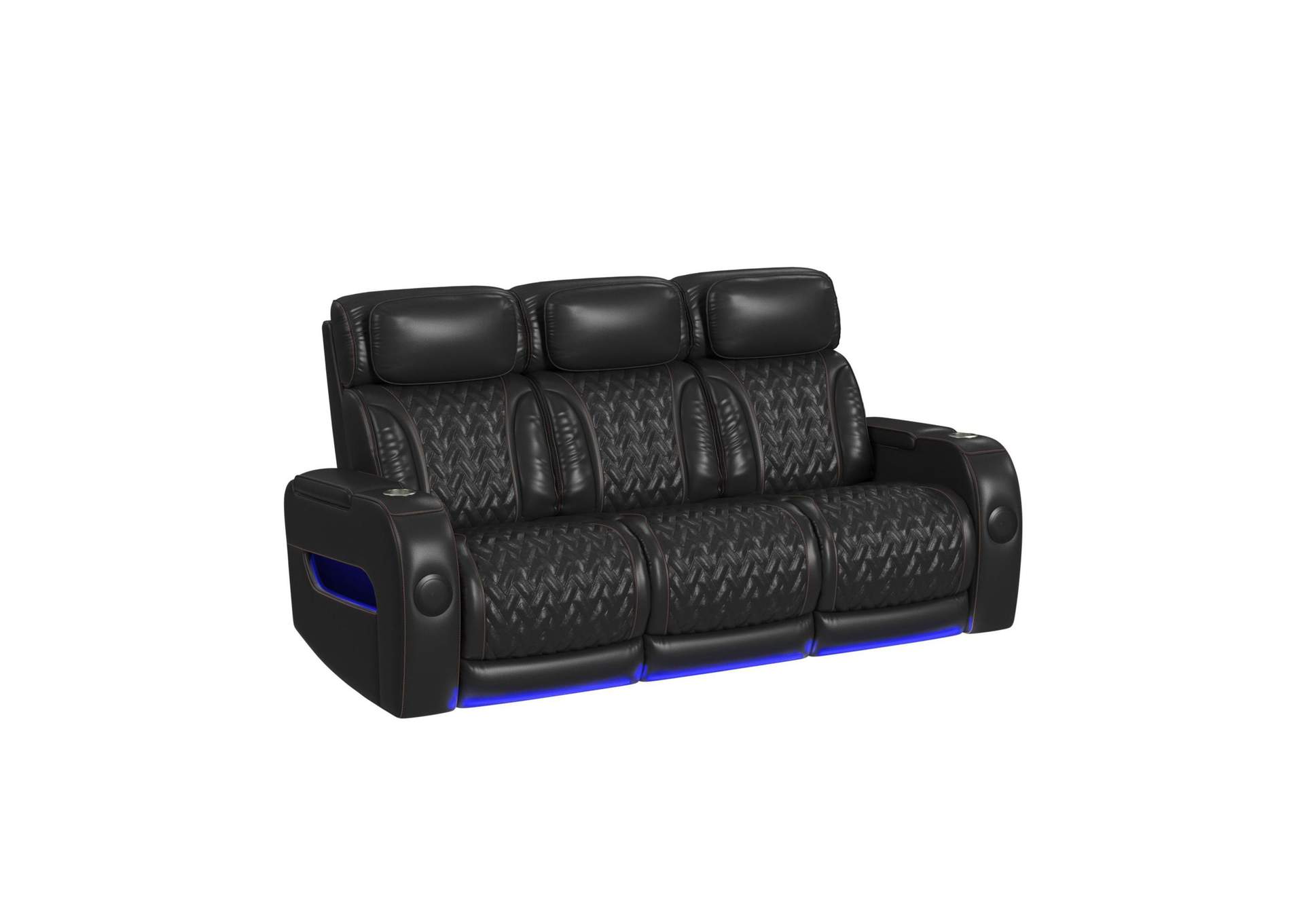 Prime Time P3 Sofa With I Table Reading Light Heat Massage Led And Speaker In Pebble Black With Red Stitching image 3