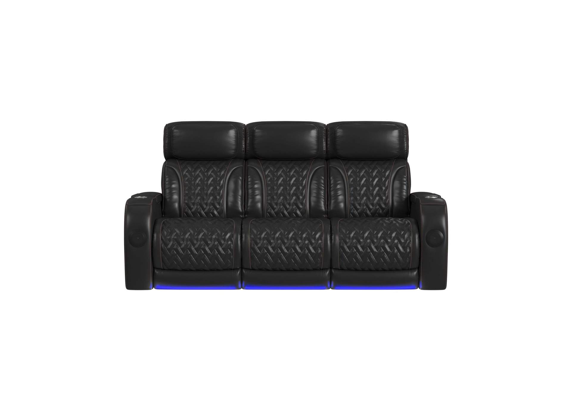 Prime Time P3 Sofa With I Table Reading Light Heat Massage Led And Speaker In Pebble Black With Red Stitching image 4