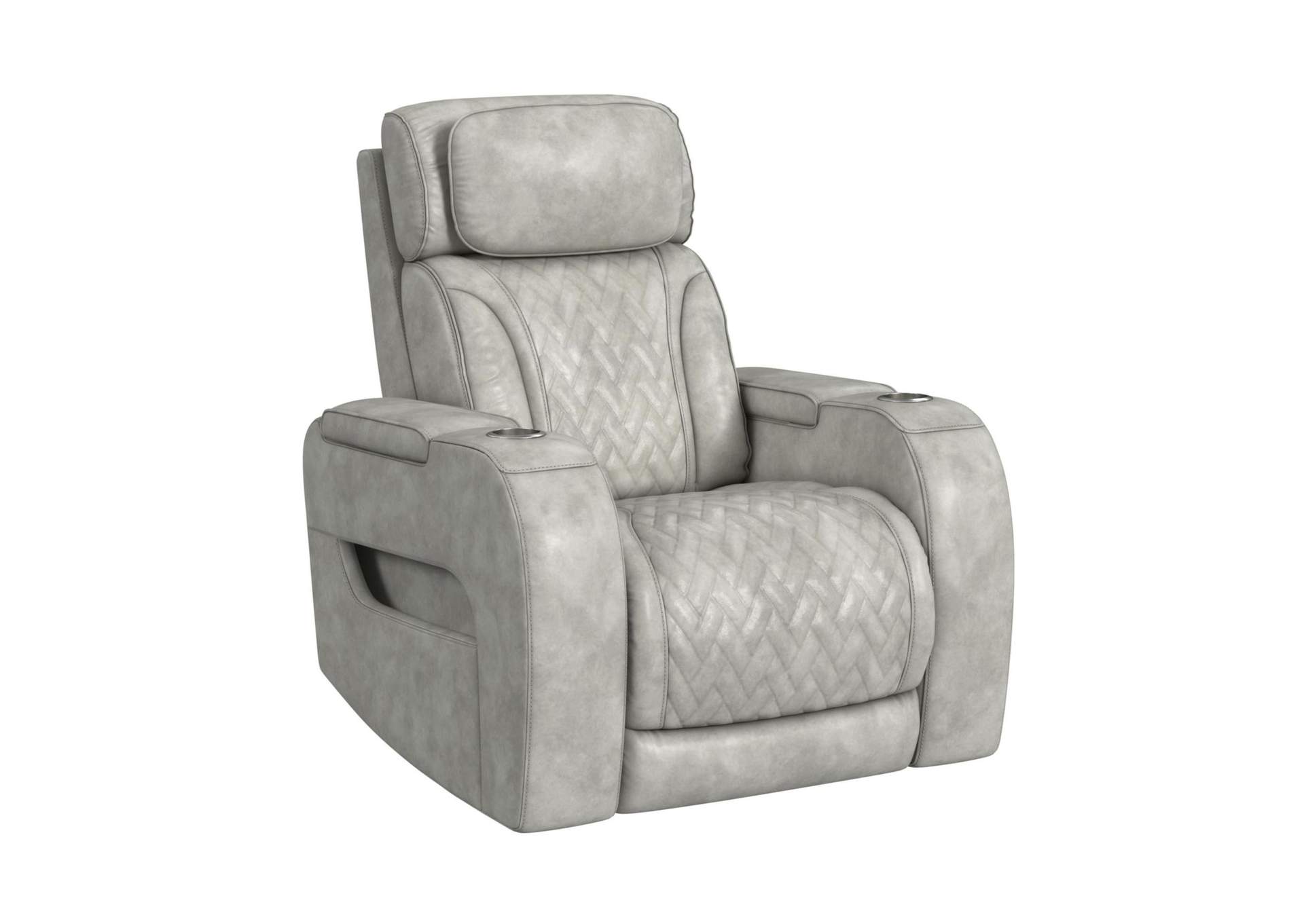 Prime Time P3 Recliner With Led And Wireless Charger Pocket In Leather Gel Lite Grey image 3