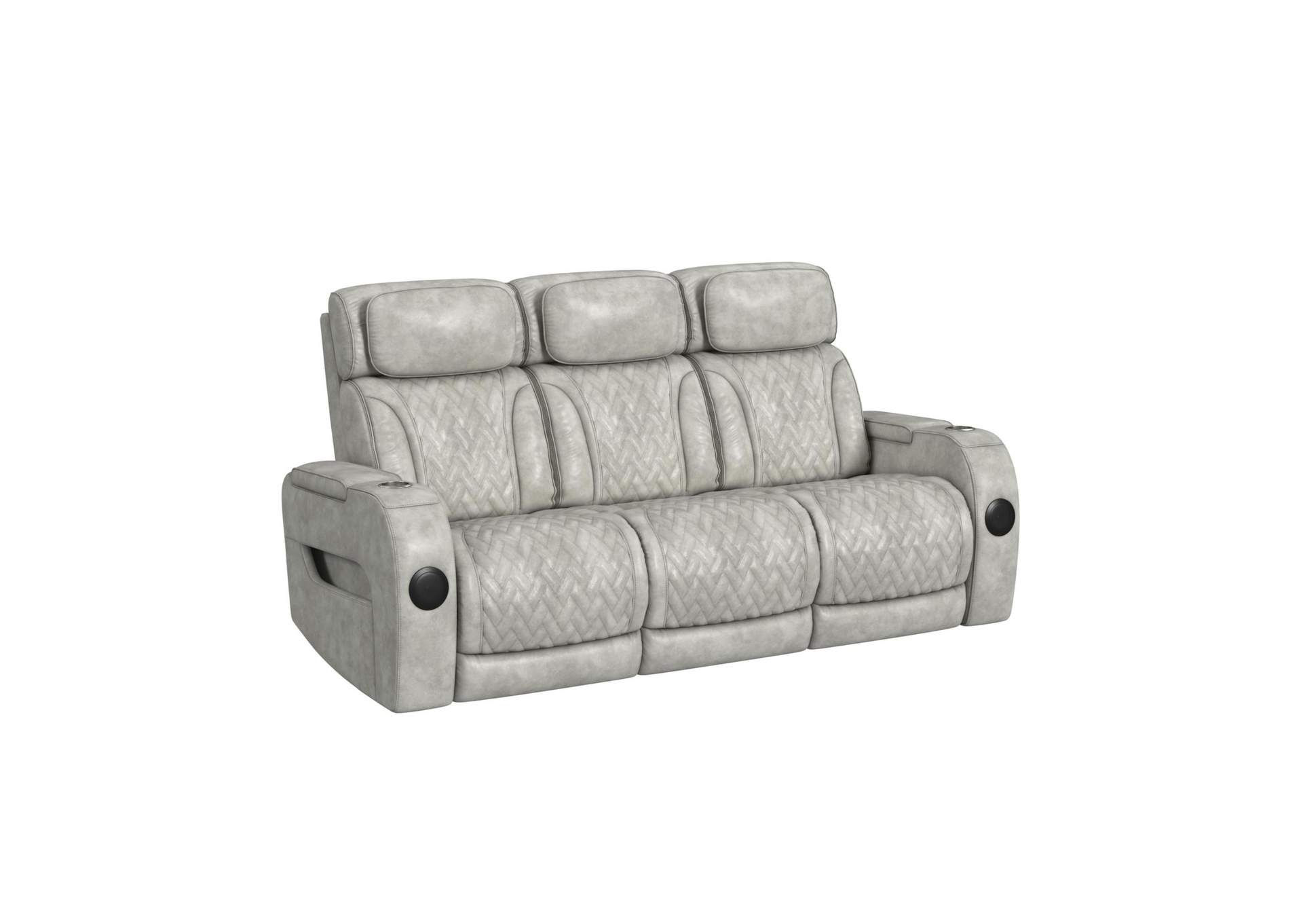 Prime Time P3 Sofa With I Table Reading Light Heat Massage Led And Speaker In Leather Gel Lite Grey image 3