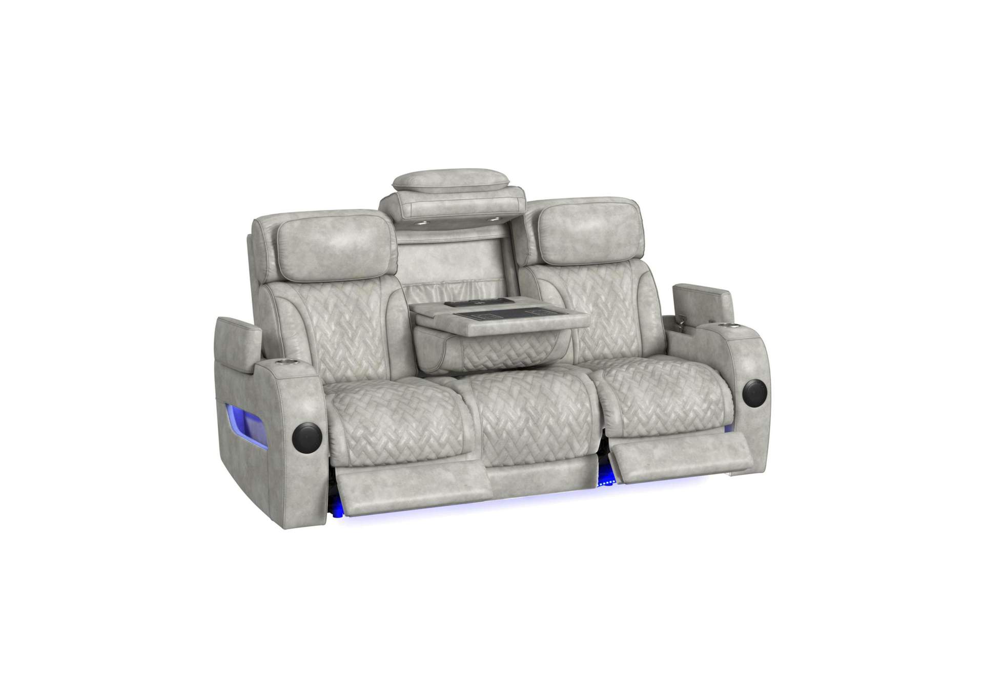 Prime Time P3 Sofa With I Table Reading Light Heat Massage Led And Speaker In Leather Gel Lite Grey image 4