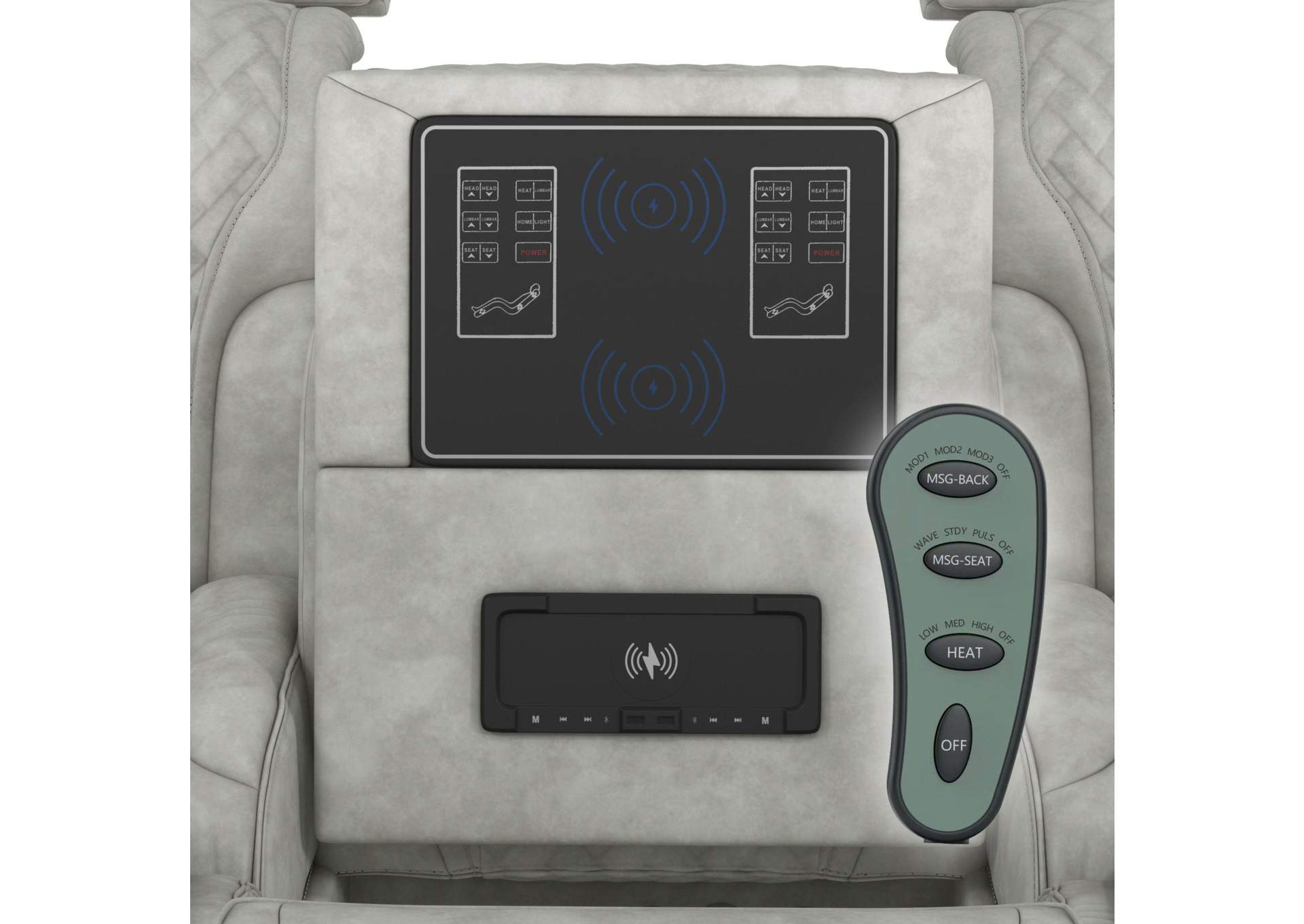 Prime Time P3 Sofa With I Table Reading Light Heat Massage Led And Speaker In Leather Gel Lite Grey image 9