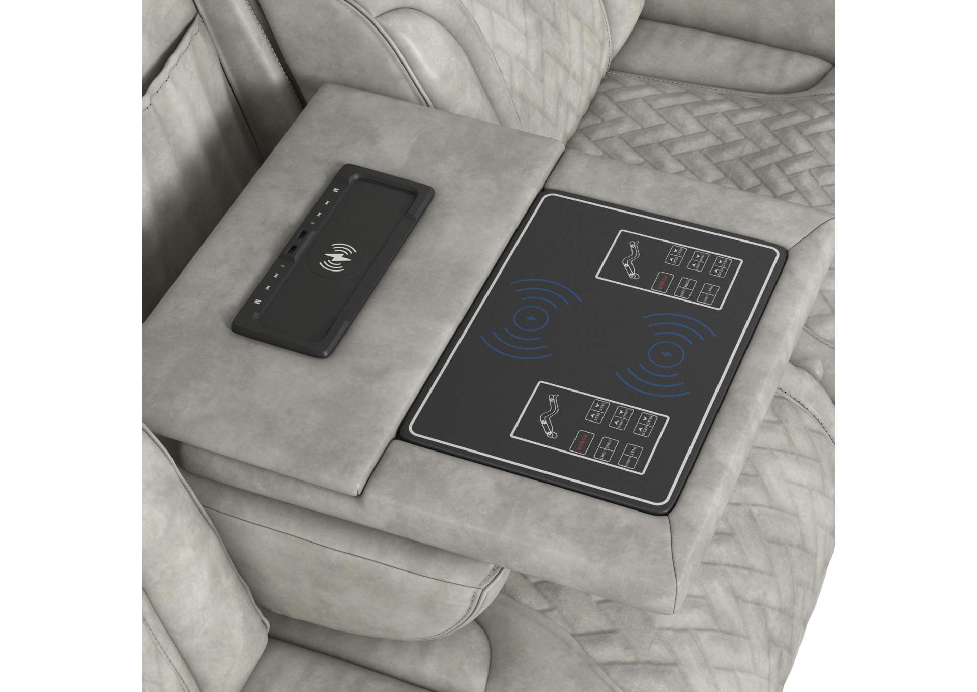 Prime Time P3 Sofa With I Table Reading Light Heat Massage Led And Speaker In Leather Gel Lite Grey image 8