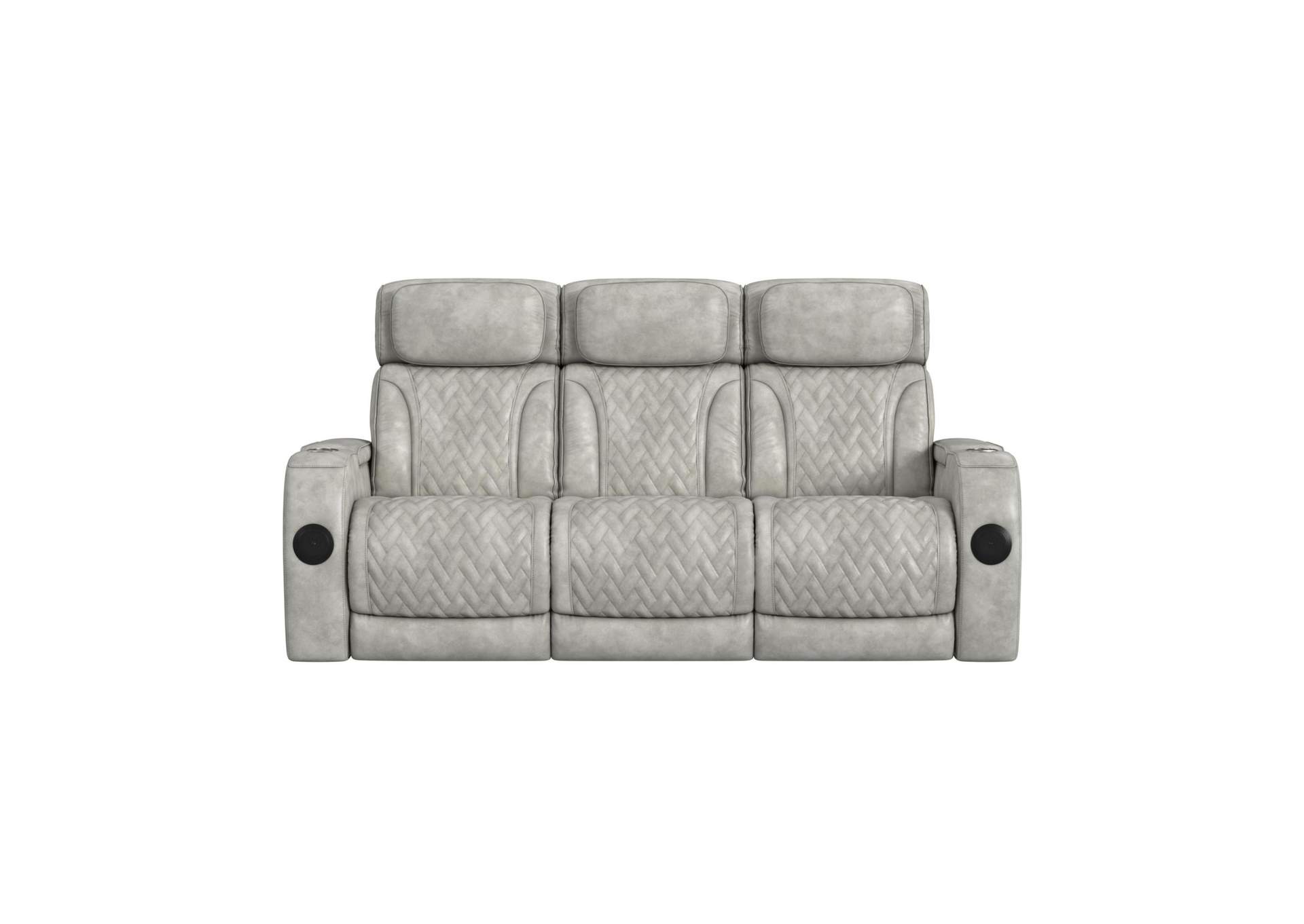 Prime Time P3 Sofa With I Table Reading Light Heat Massage Led And Speaker In Leather Gel Lite Grey image 5