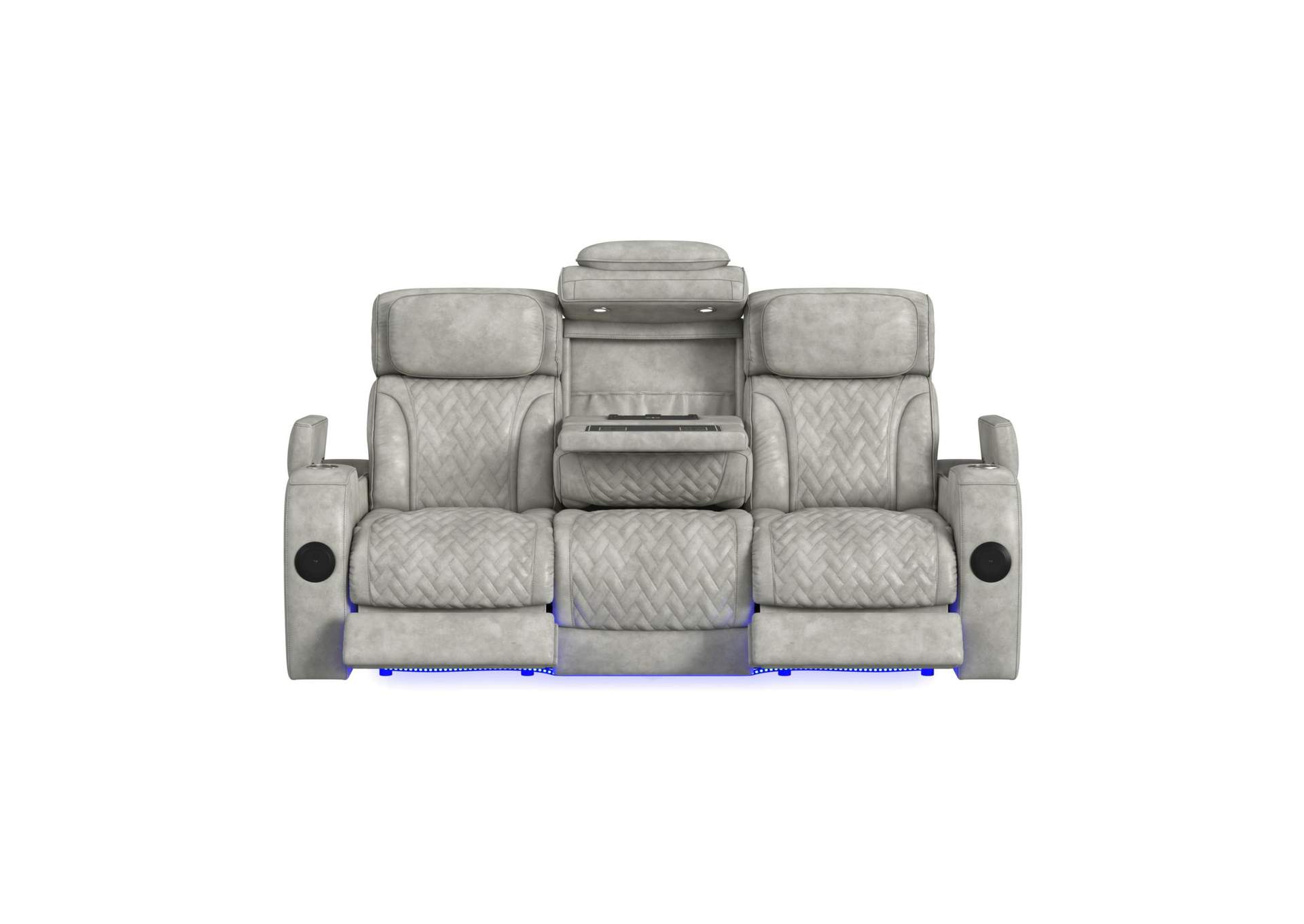 Prime Time P3 Sofa With I Table Reading Light Heat Massage Led And Speaker In Leather Gel Lite Grey image 6