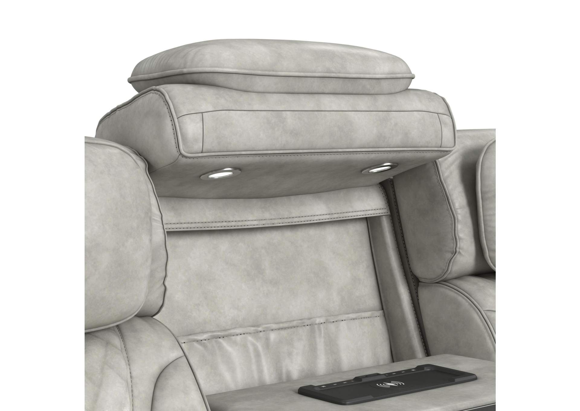 Prime Time P3 Sofa With I Table Reading Light Heat Massage Led And Speaker In Leather Gel Lite Grey image 7