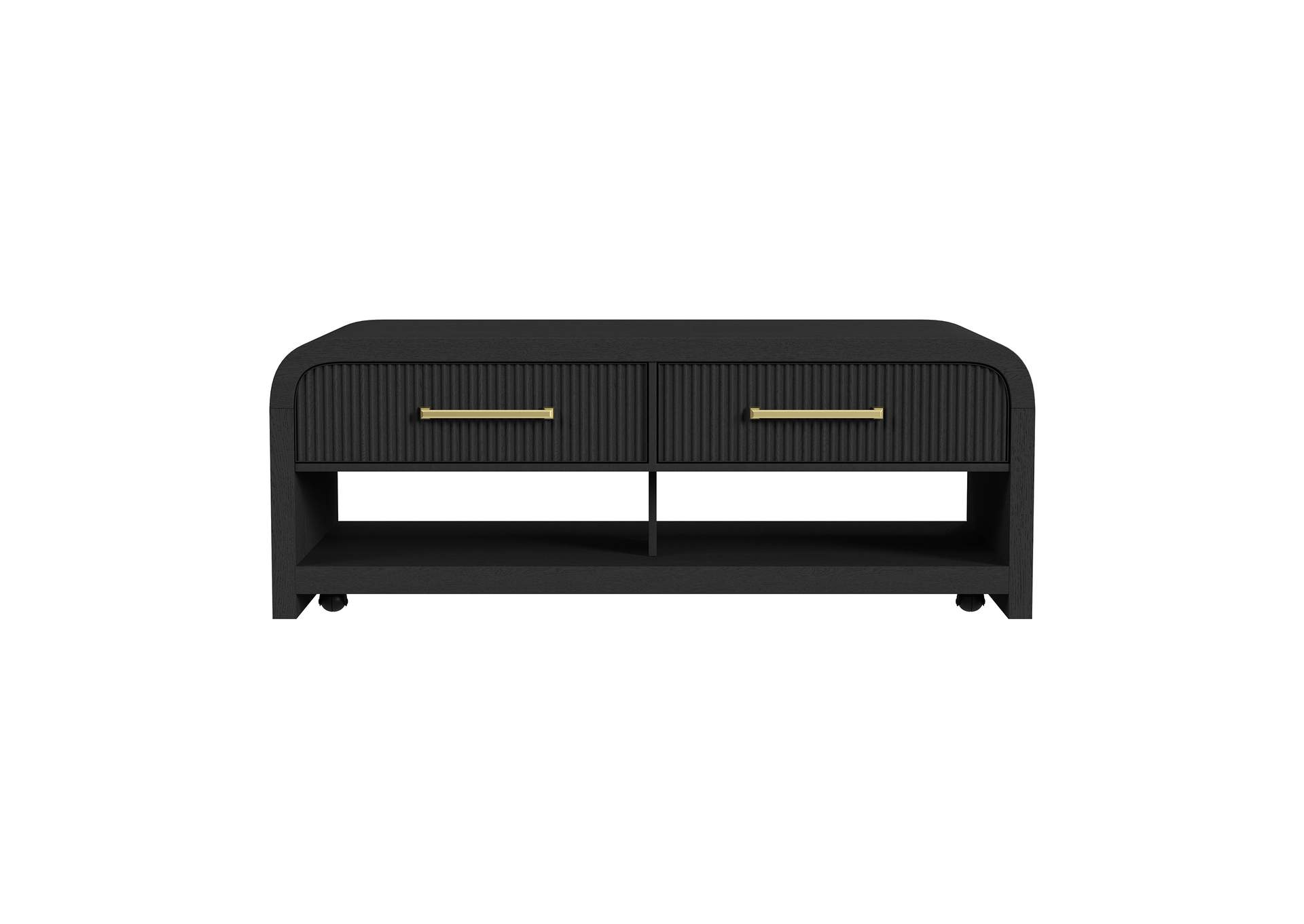 Ridgemont Coffee Table With Casters - Push Through Drawer In Black With Grain image 4