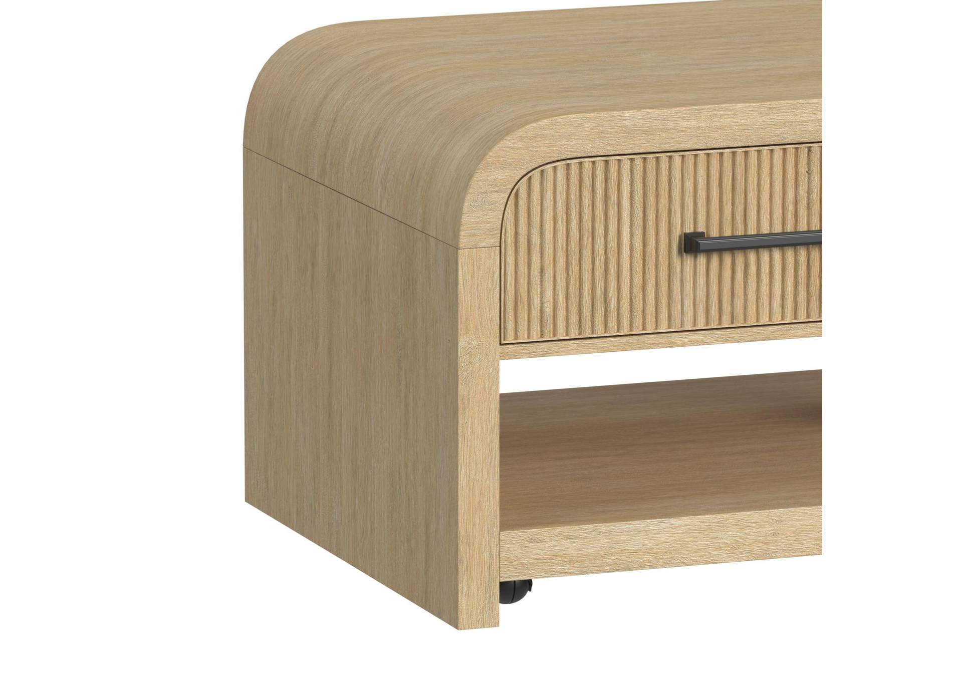 Ridgemont Coffee Table With Casters - Push Through Drawer In Natural image 3