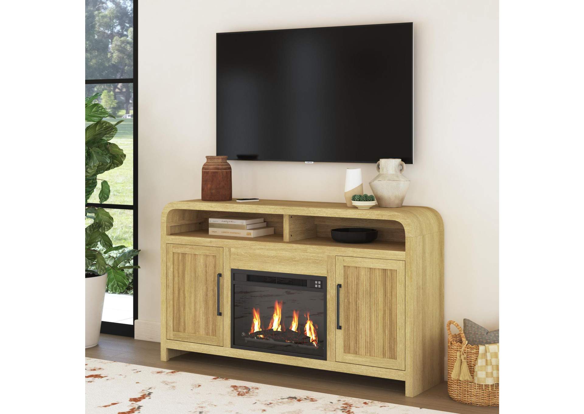 Ridgemont Complete 60 Fireplace Cabinet In Natural - Single Pack image 1