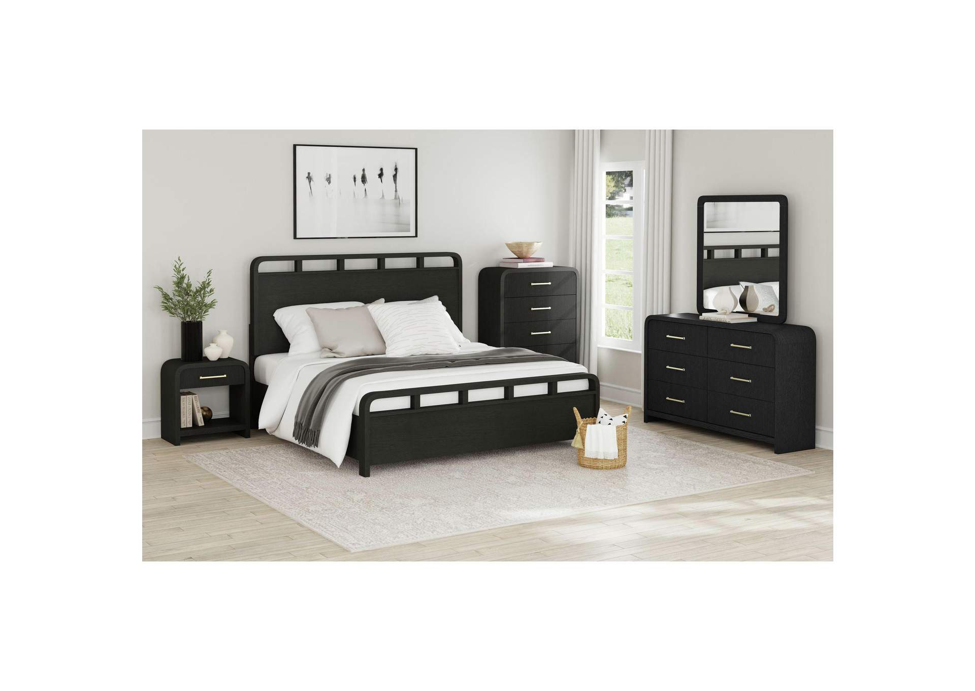Ridgemont Queen Panel Bed In Black With Grain image 1