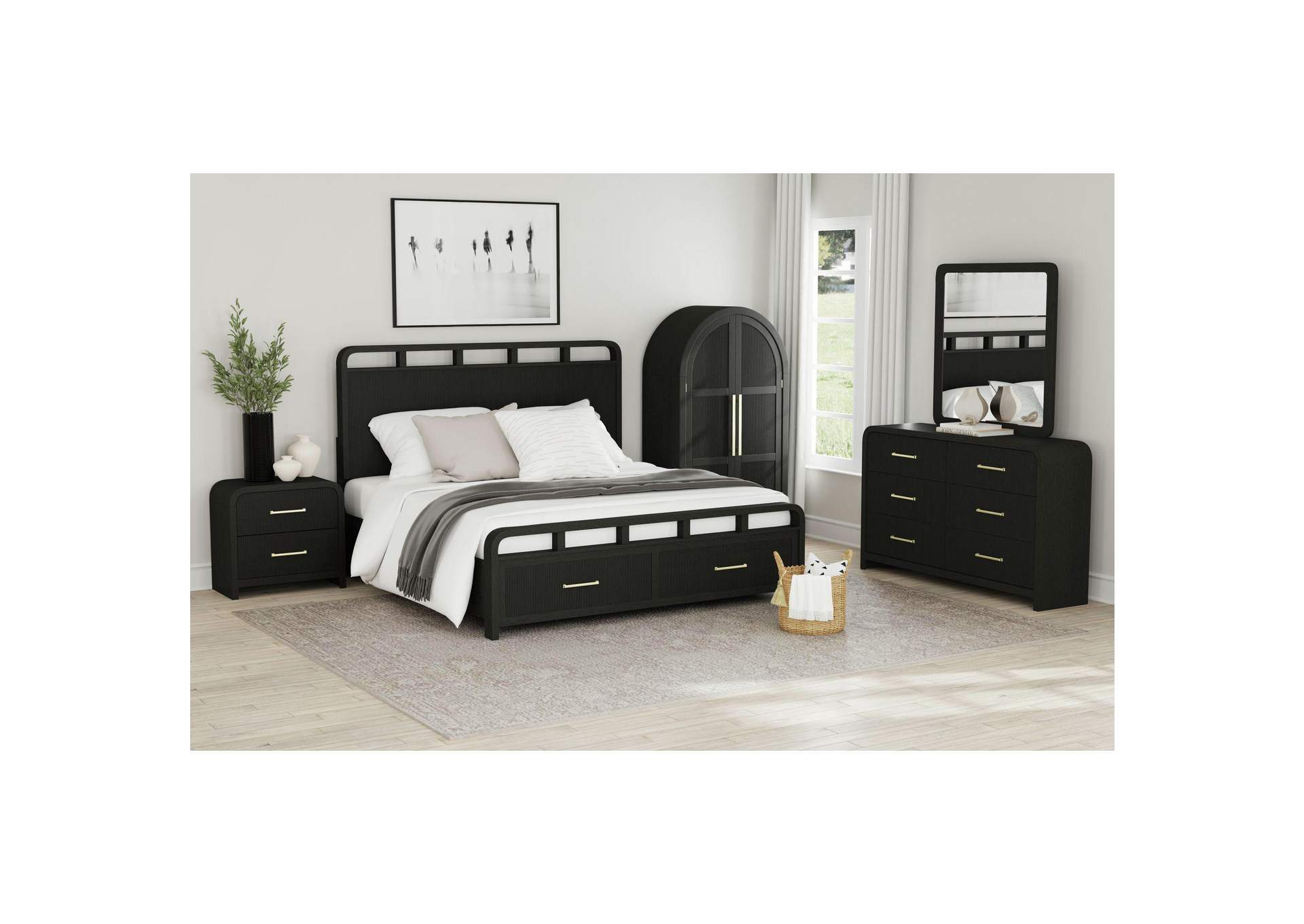 Ridgemont King Storage Bed In Black With Grain image 1