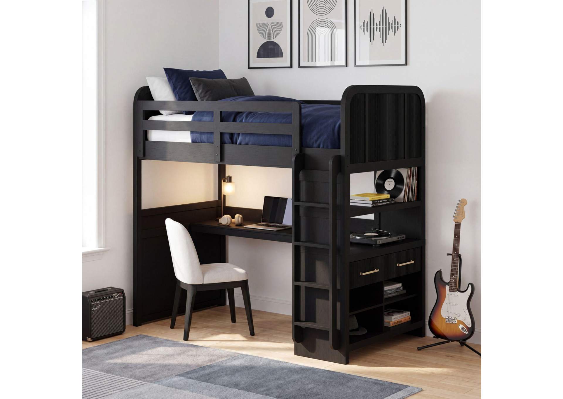 Ridgemont Loft Complete Bunk Bed In Black With Grain image 1