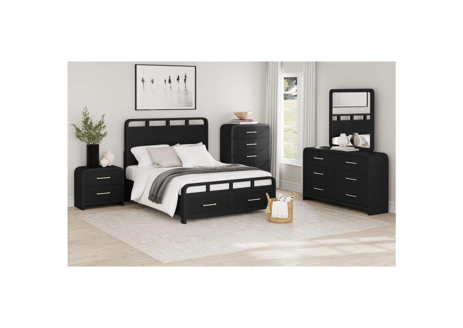 Ridgemont 2 - Drawer Nightstand With USB In Black With Grain image 1