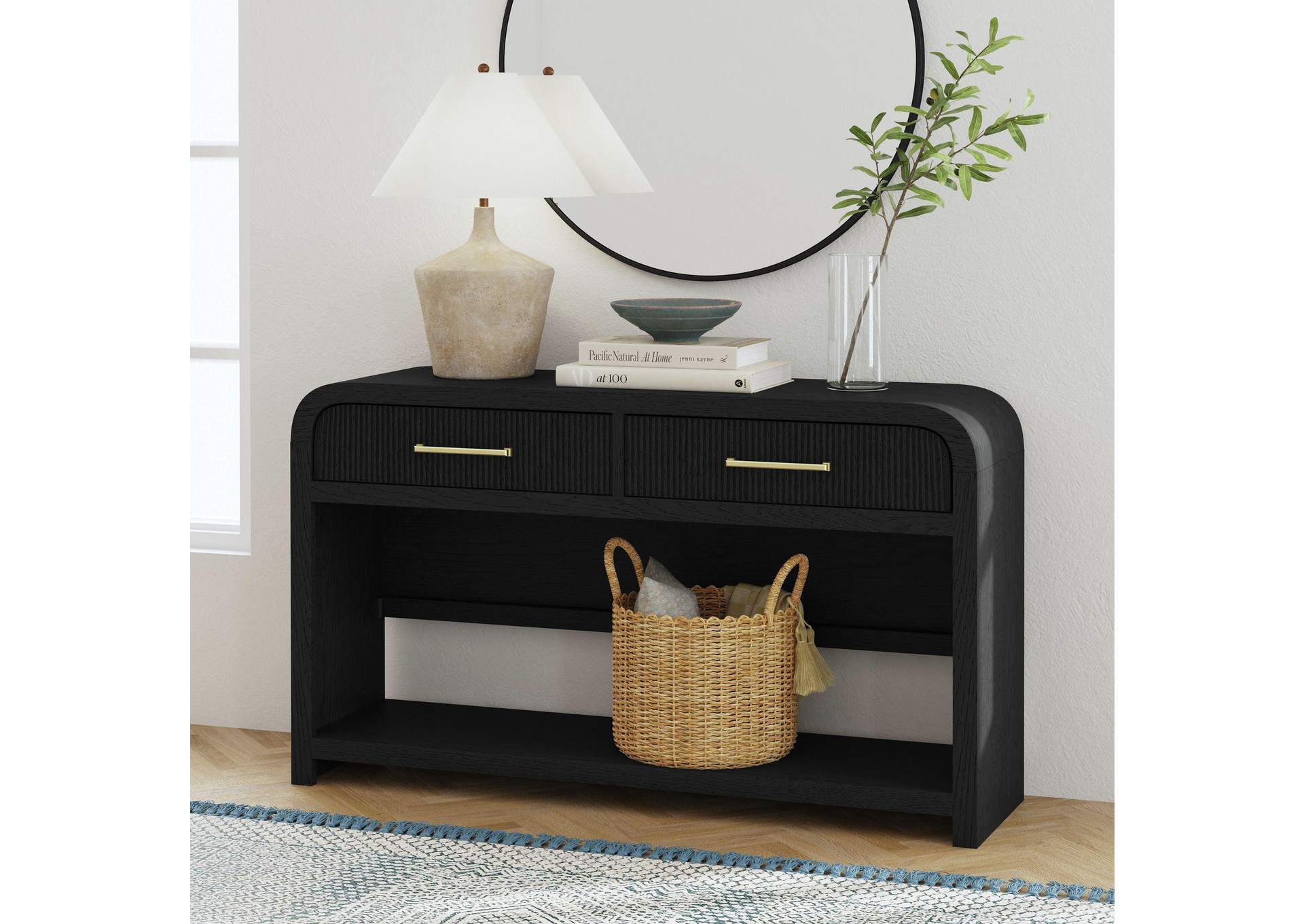 Ridgemont Sofa Table With Bottom Shelf In Black With Grain image 1