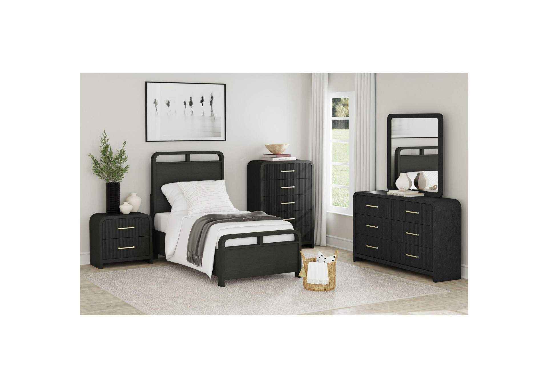 Ridgemont Twin Panel Bed In Black With Grain image 1