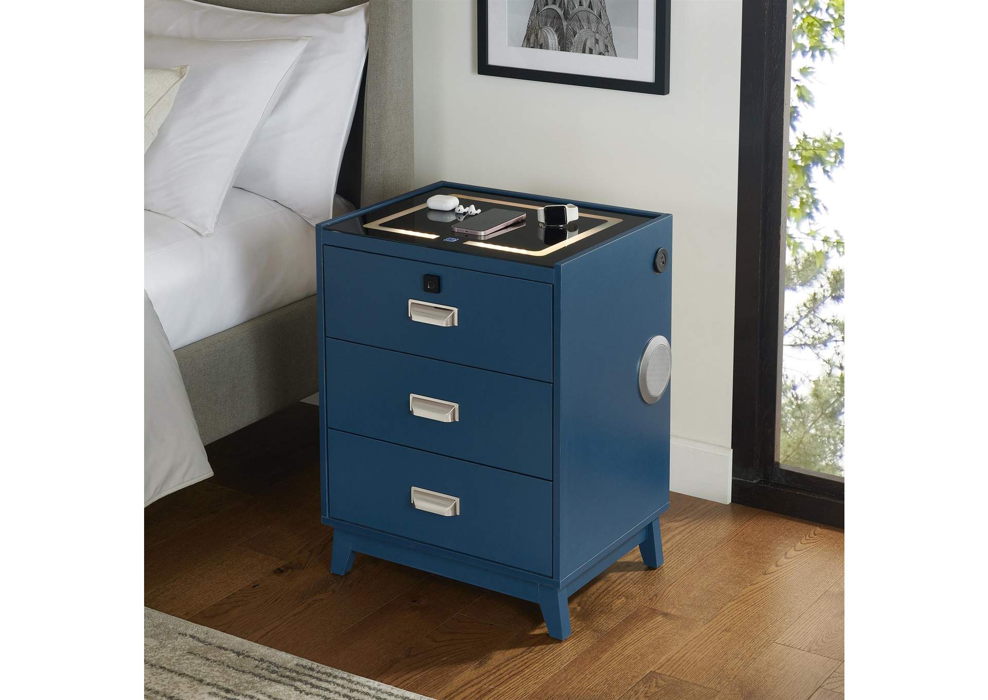Rio Nightstand With Electronic Features In Blue image 1