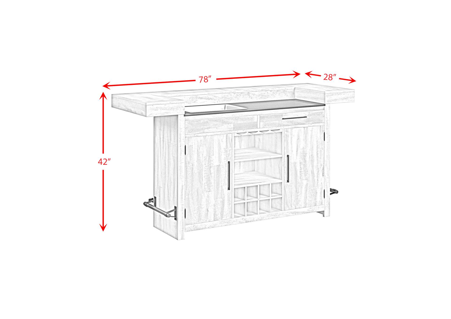Rogen Rustic Bar Table With Ice Tray USB And Power In Rustic White image 12