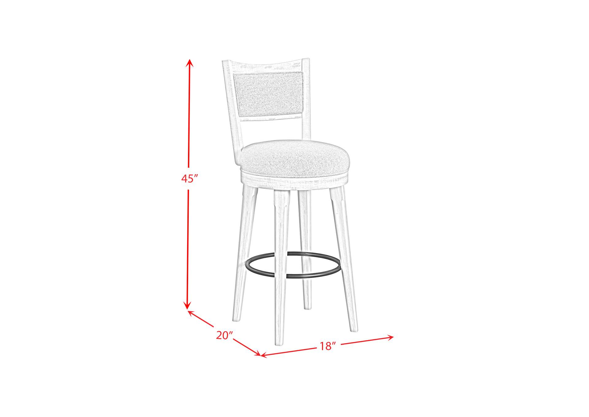Rogen Rustic Swivel Bar Stool With Grey Fabric In Rustic White 2 Per Carton image 9
