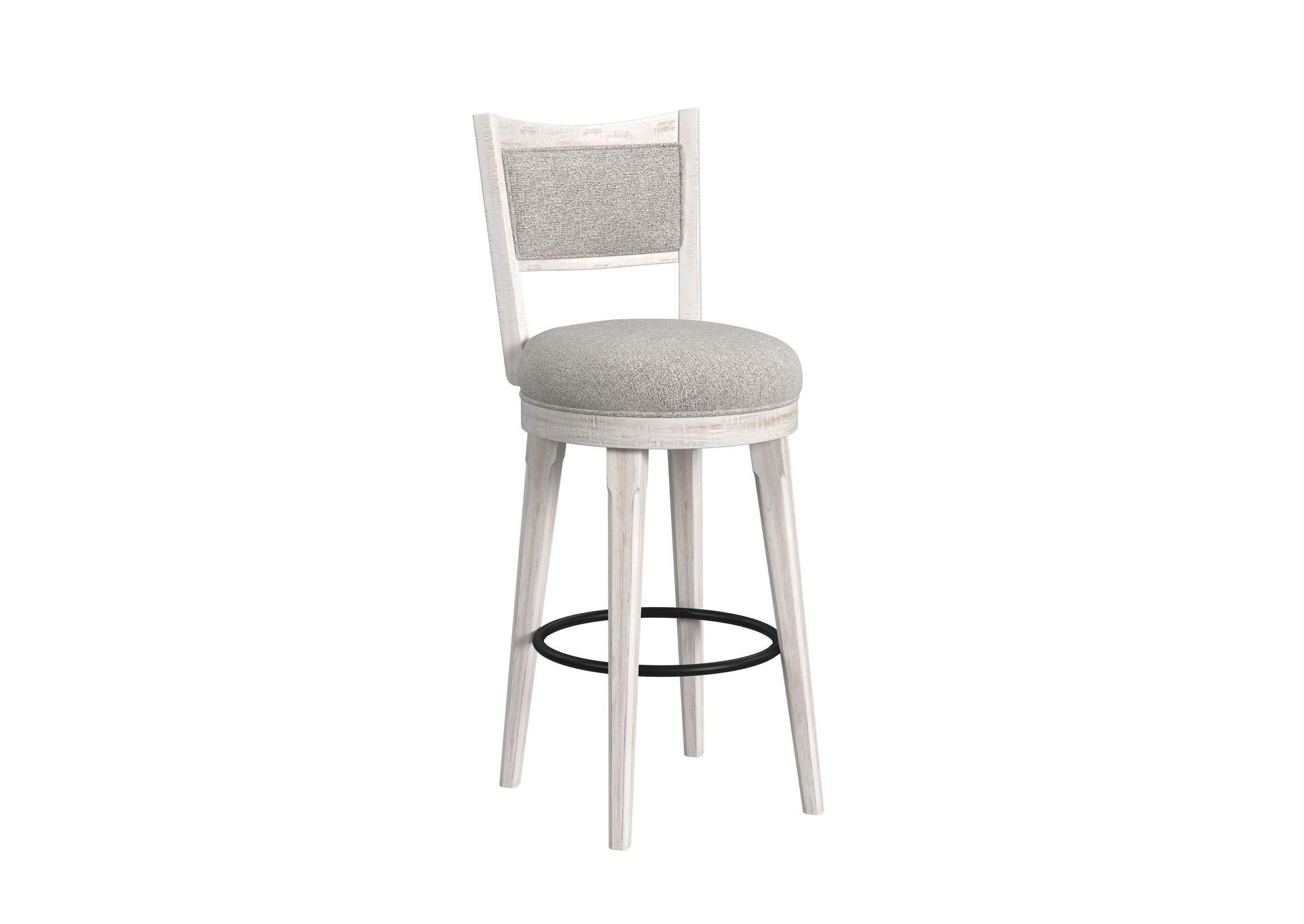 Rogen Rustic Swivel Bar Stool With Grey Fabric In Rustic White 2 Per Carton image 3