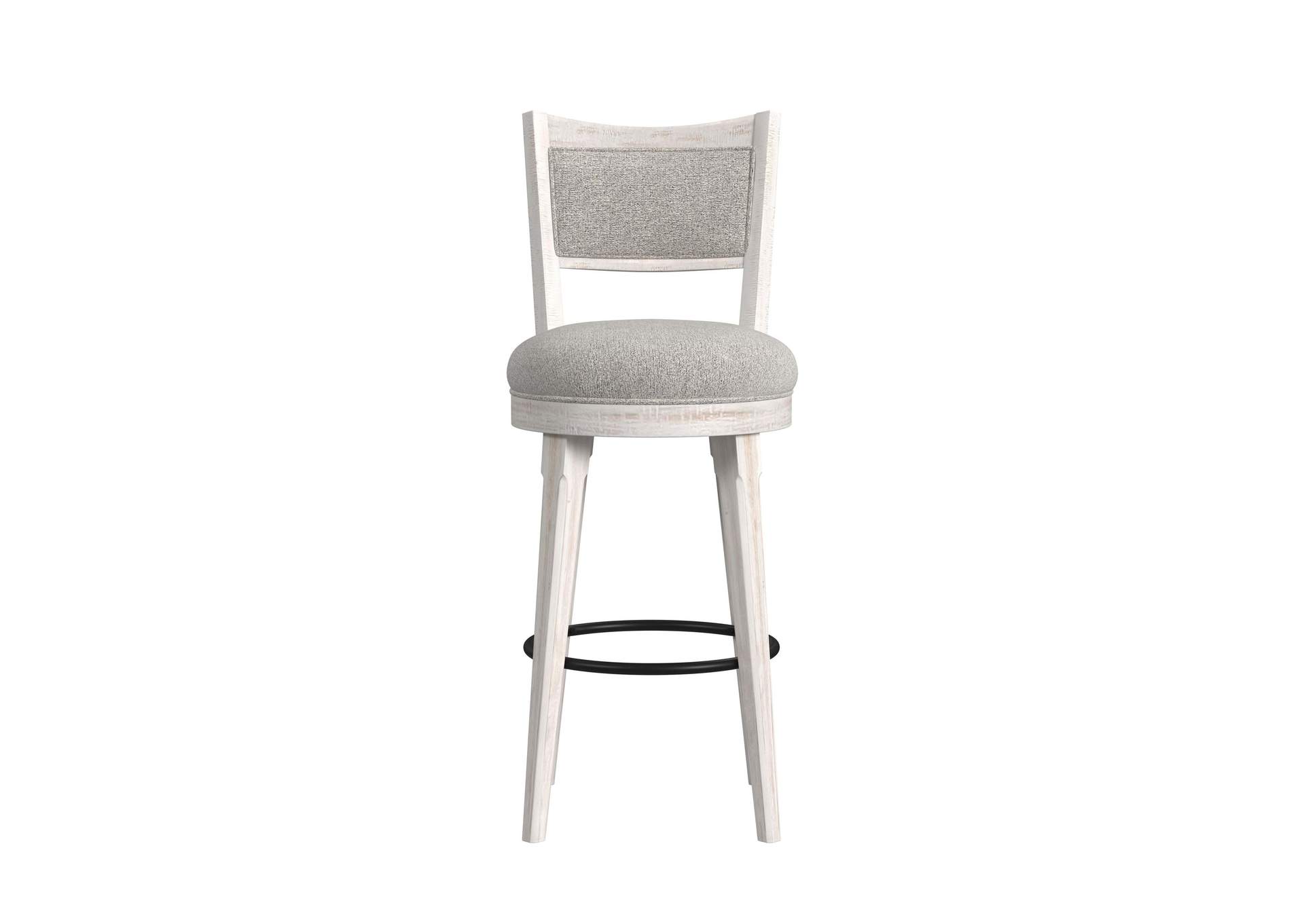 Rogen Rustic Swivel Bar Stool With Grey Fabric In Rustic White 2 Per Carton image 4